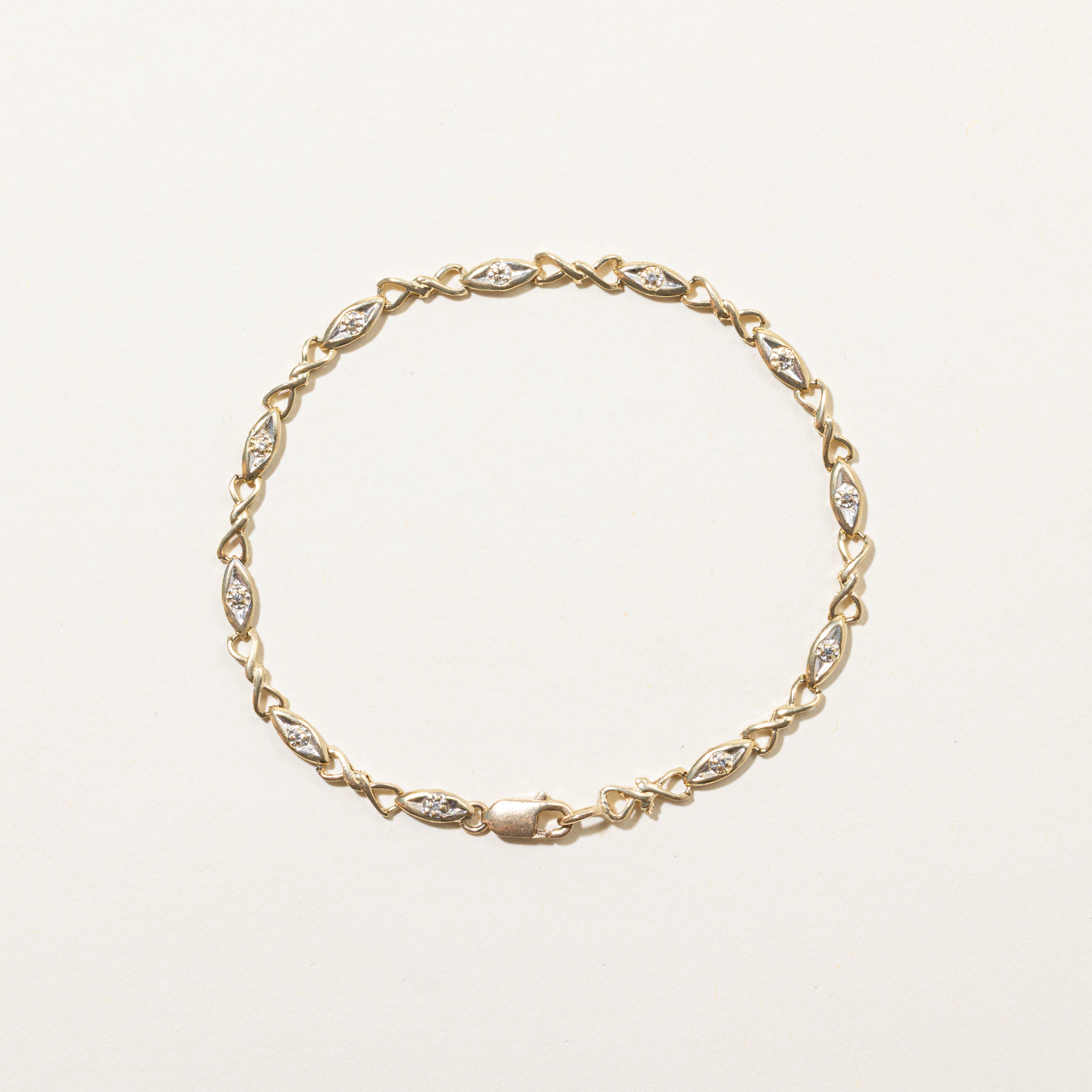 Yellow Gold Diamond Twisted Link Bracelet | 0.05ctw | 7.5"