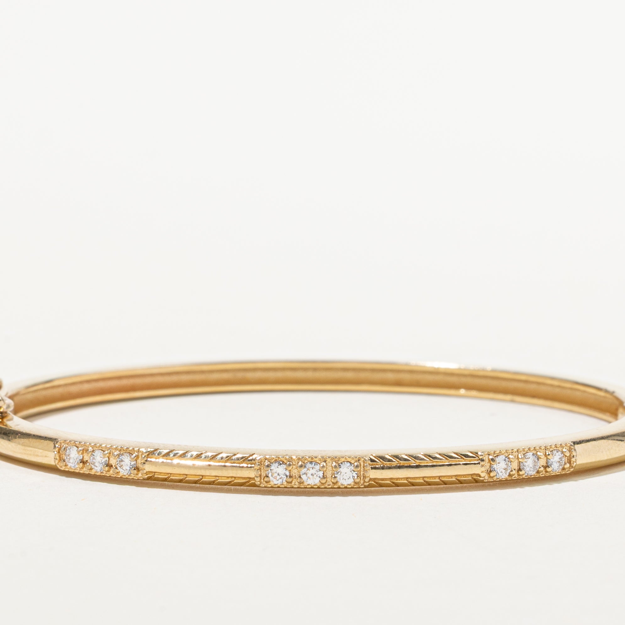 Yellow Gold Diamond Engraved Bangle | 0.25ctw | 6"