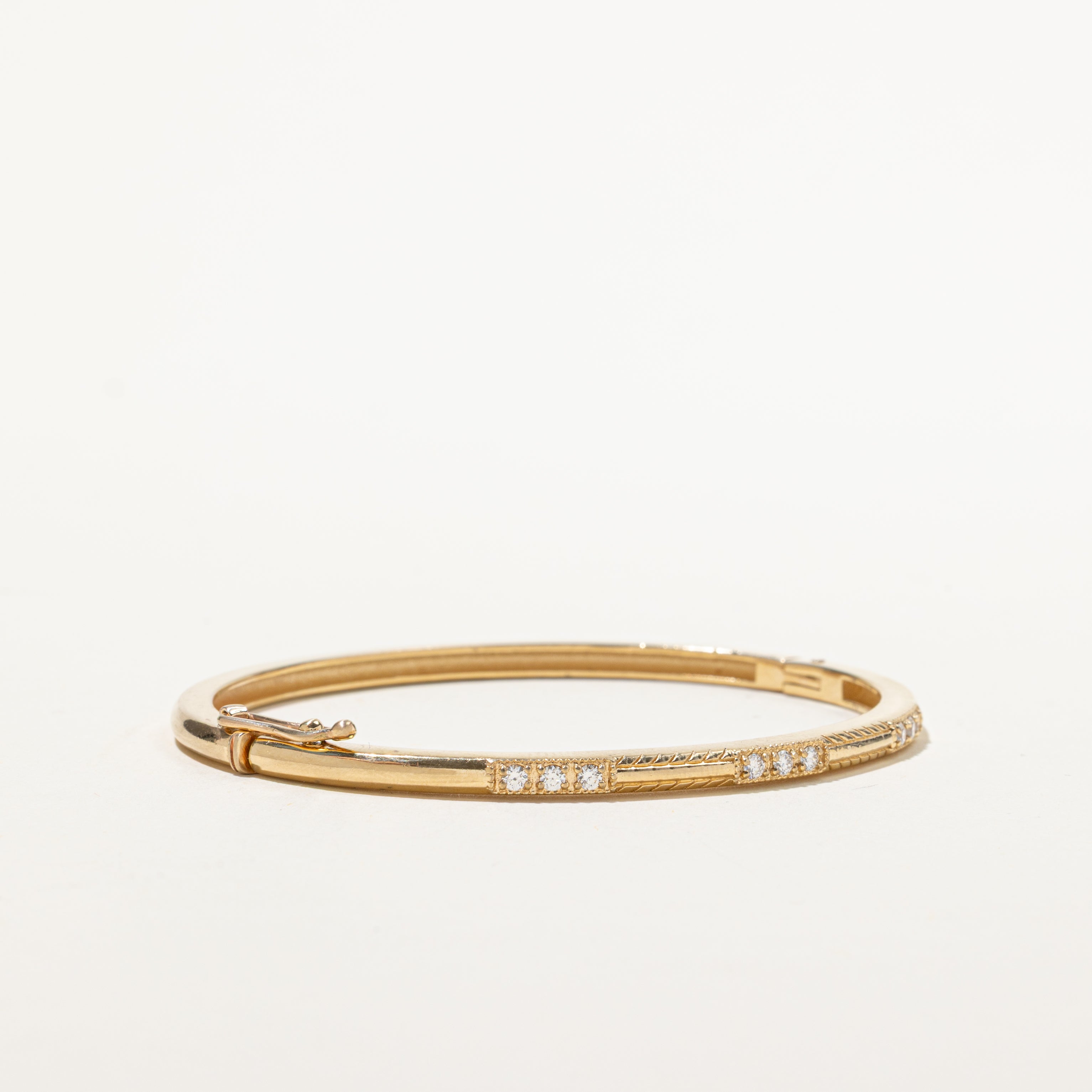 Yellow Gold Diamond Engraved Bangle | 0.25ctw | 6"