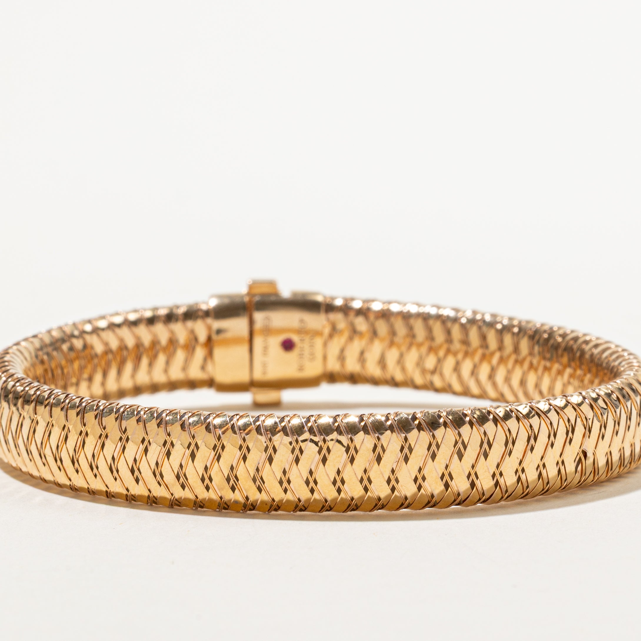 Italian 18k Diamond & Hidden Ruby Woven Strap Bracelet | 0.01ct, 0.10ctw | 8"