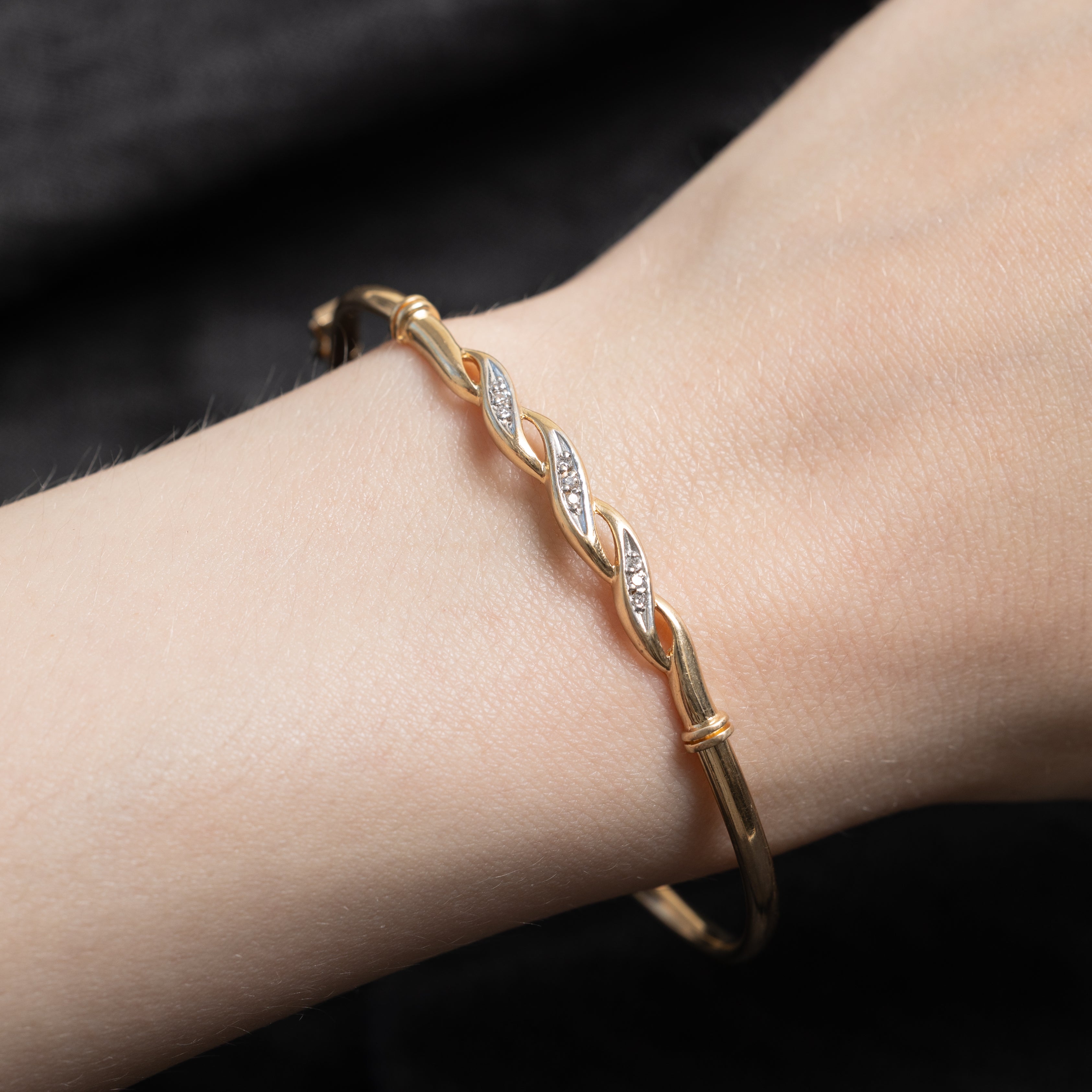 Yellow Gold Diamond Twisted Bangle | 0.08ctw | 7"