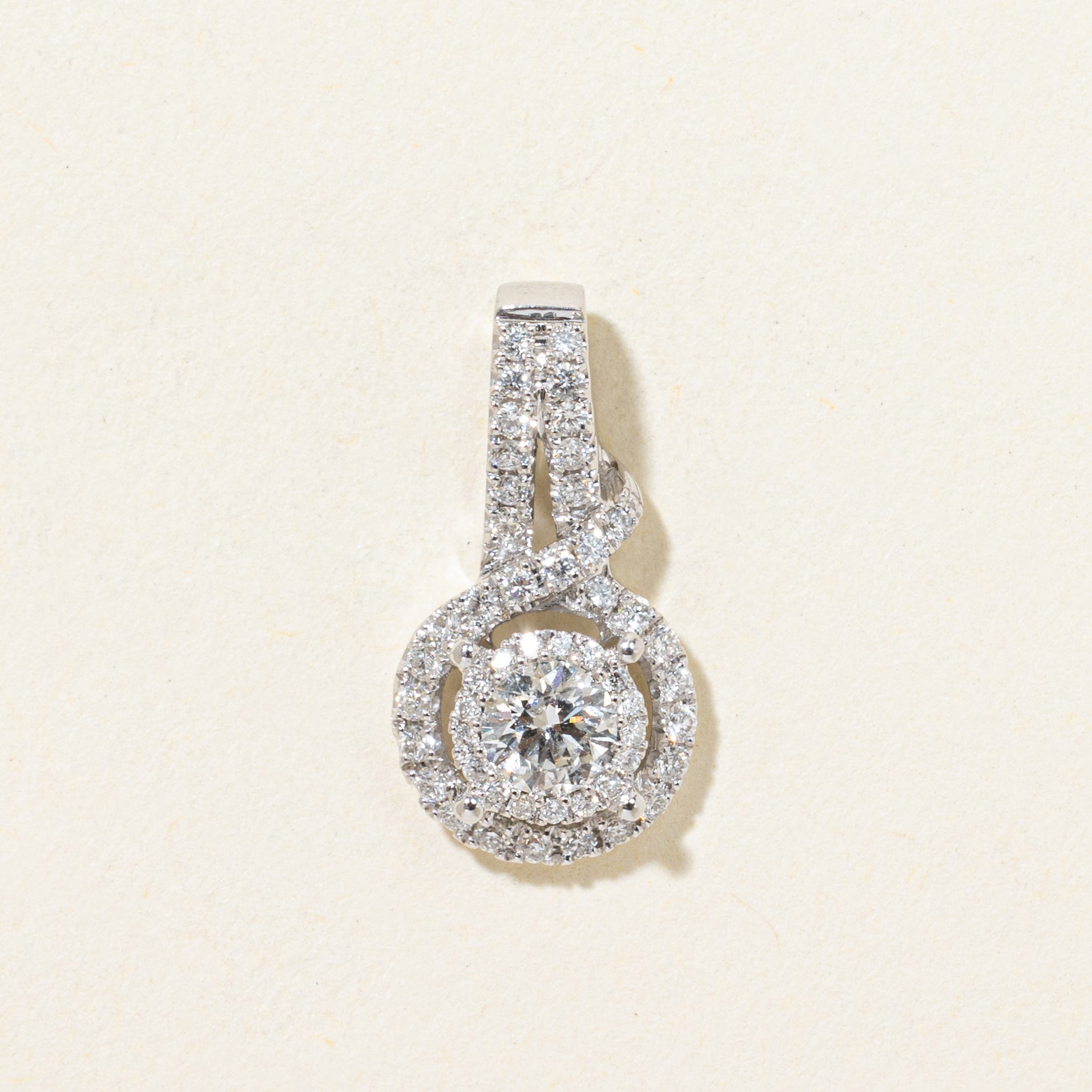 White Gold Pave Set Diamond Halo Pendant | 0.37ctw