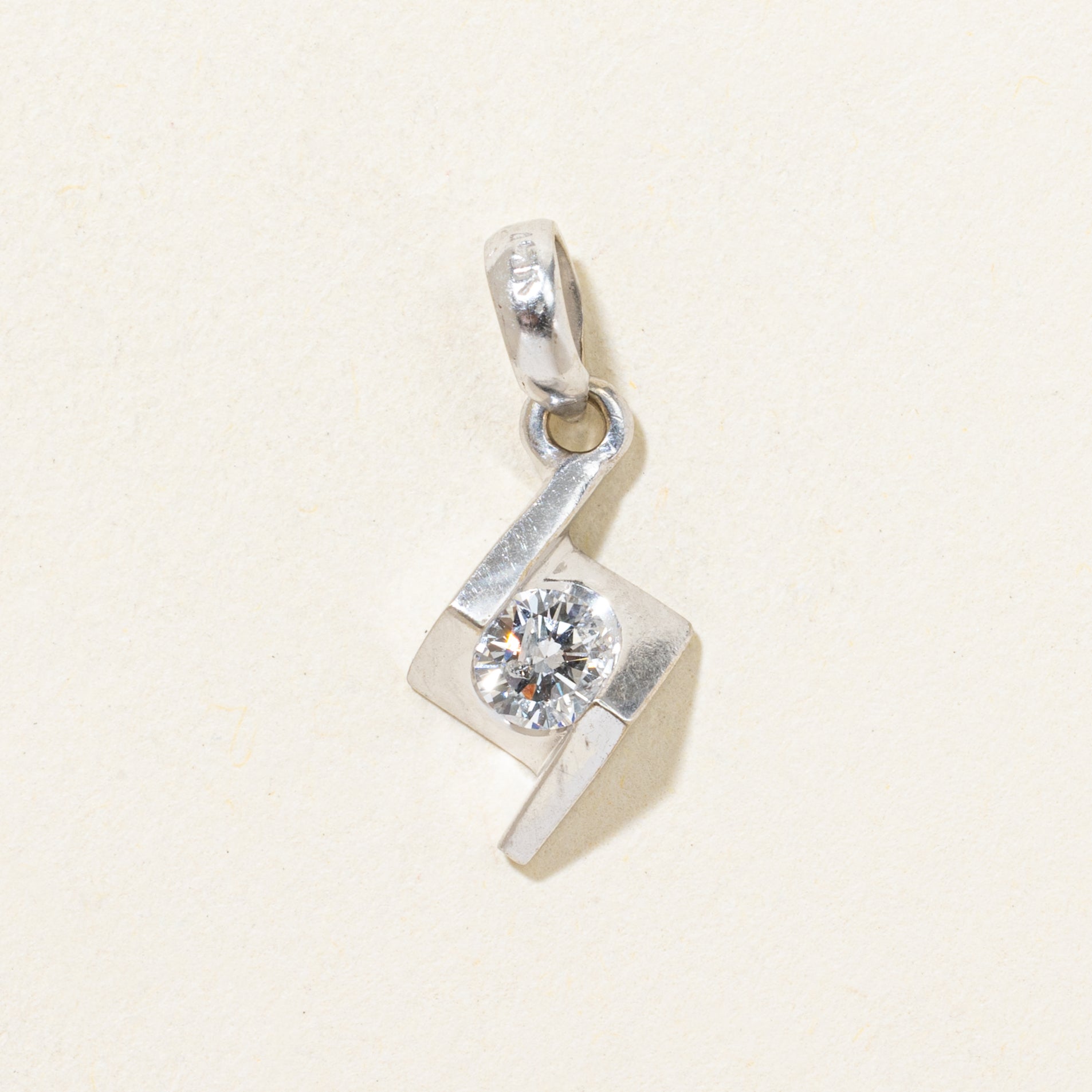 White Gold Tension Set Diamond Zig Zag Pendant | 0.22ct
