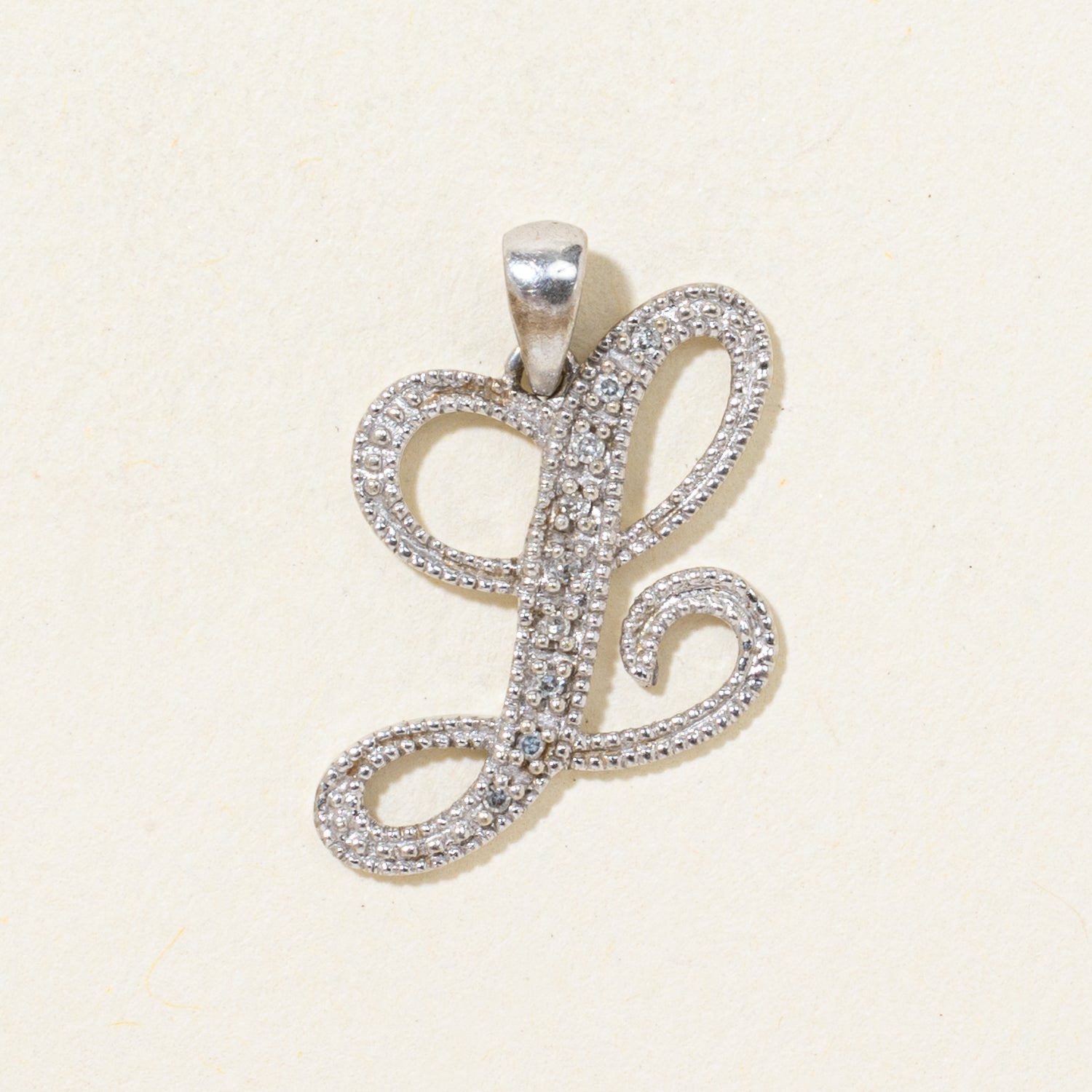 Diamond Milgrained "L" Initial Pendant | 0.03ctw