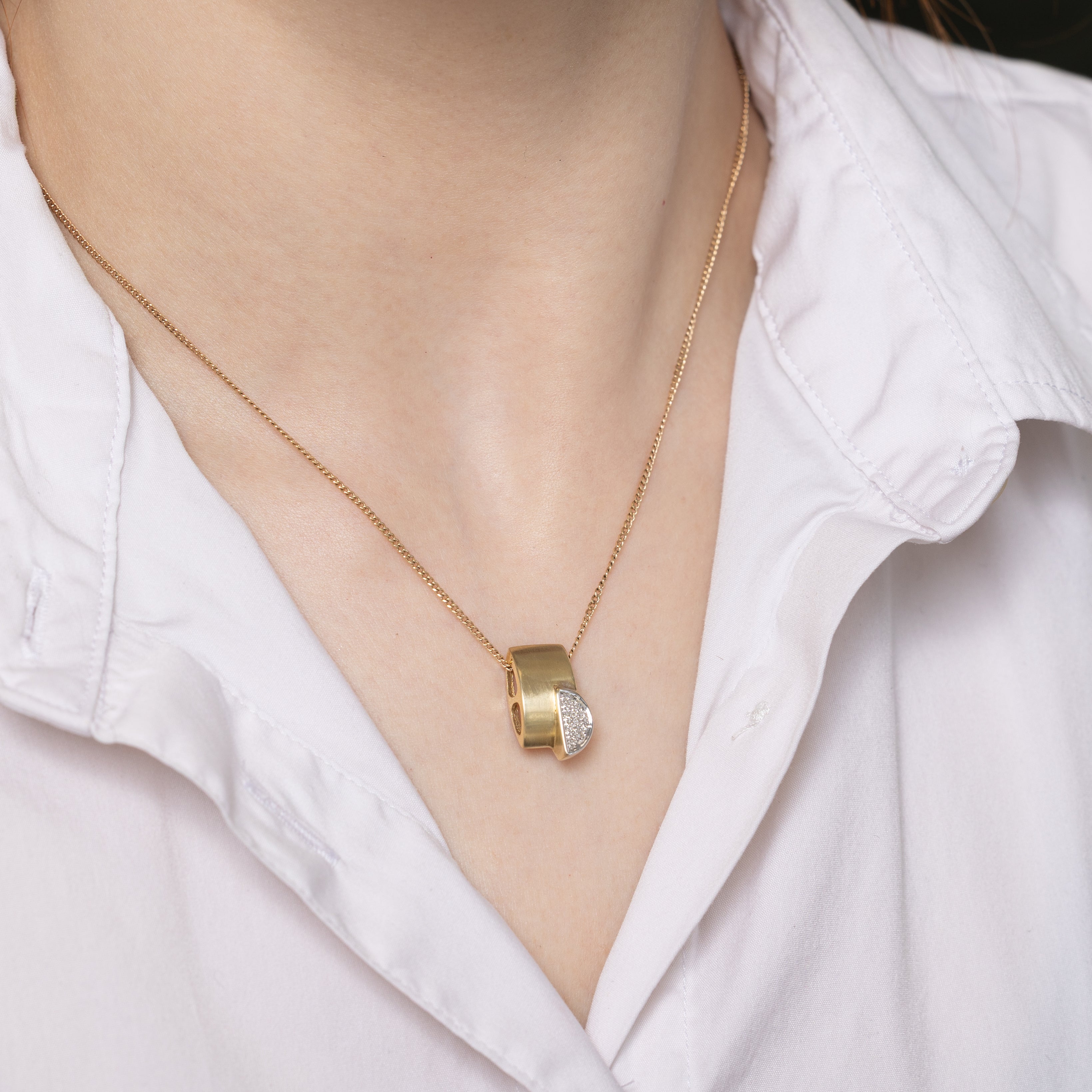 Two Tone Diamond Cluster Curved Pendant | 0.05ctw