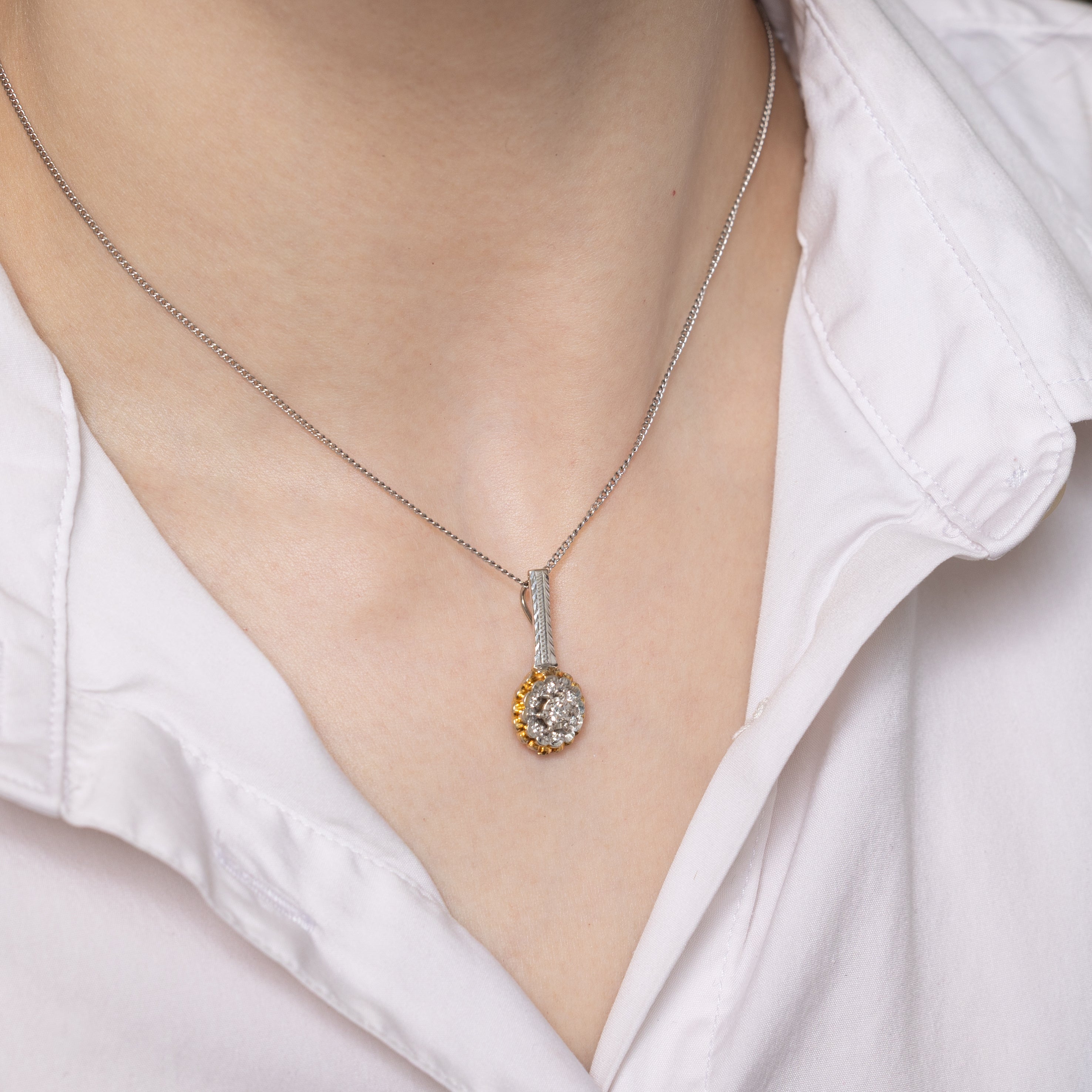 Two Tone Diamond Halo Scalloped Pendant | 0.15ctw