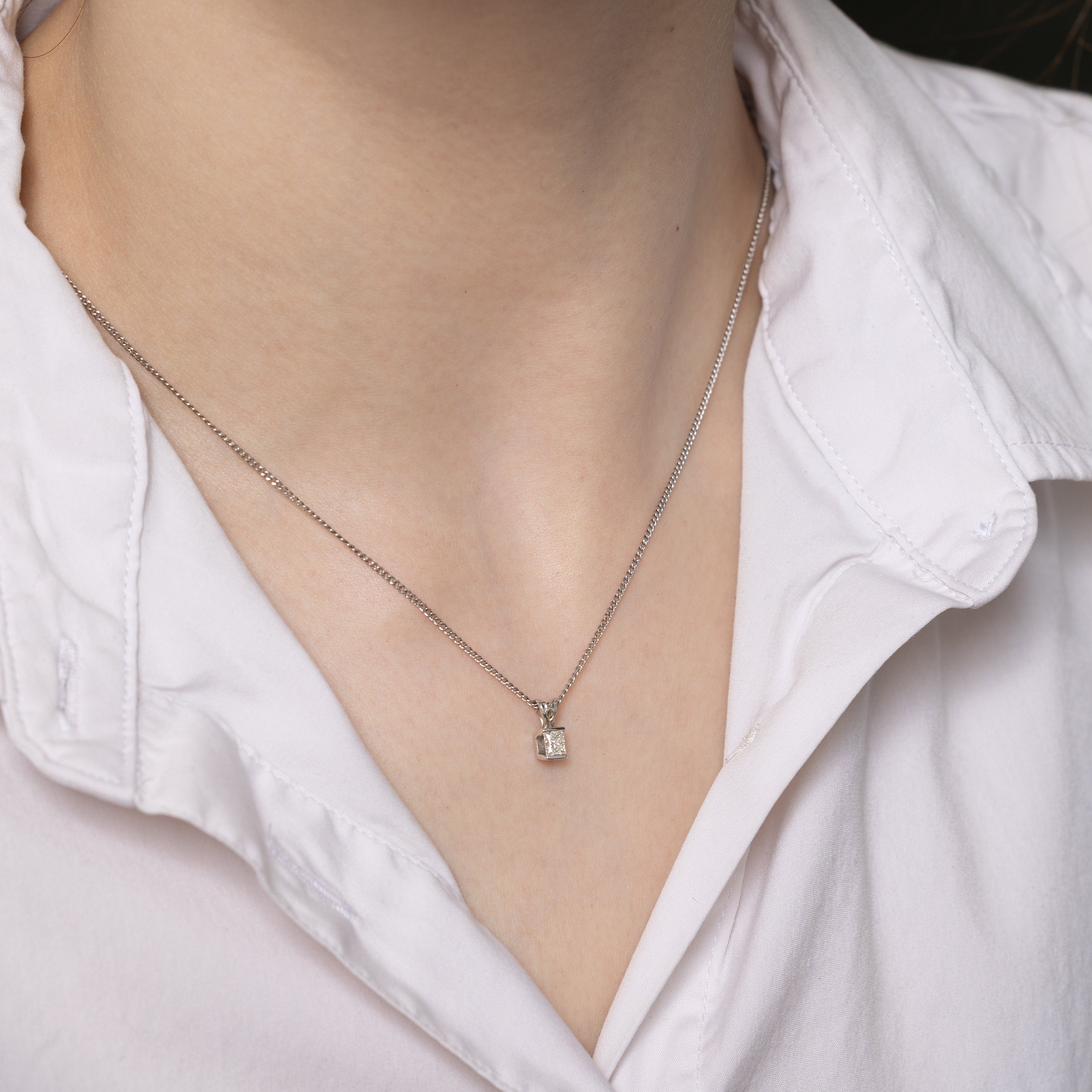 Tension Set Princess Cut Diamond Pendant | 0.27ct