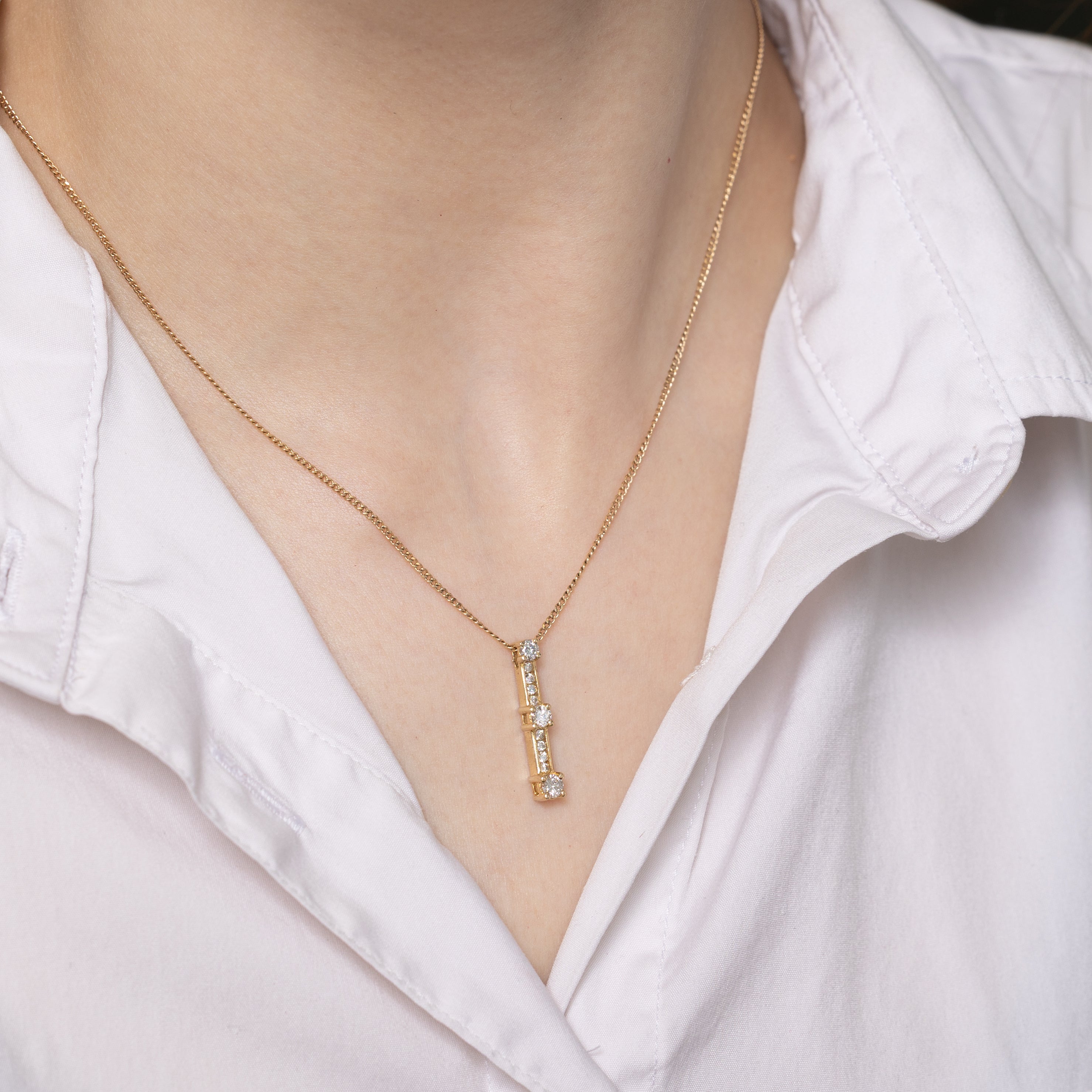 Channel Set Diamond Column Pendant | 0.45ctw