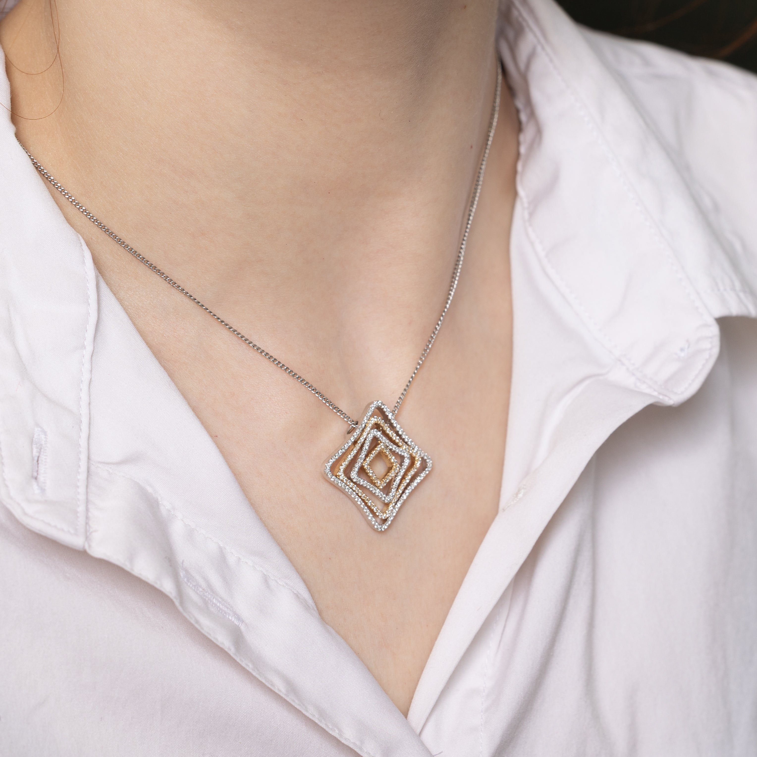 Two Tone Pave Set Diamond Geometric Pendant | 0.60ctw