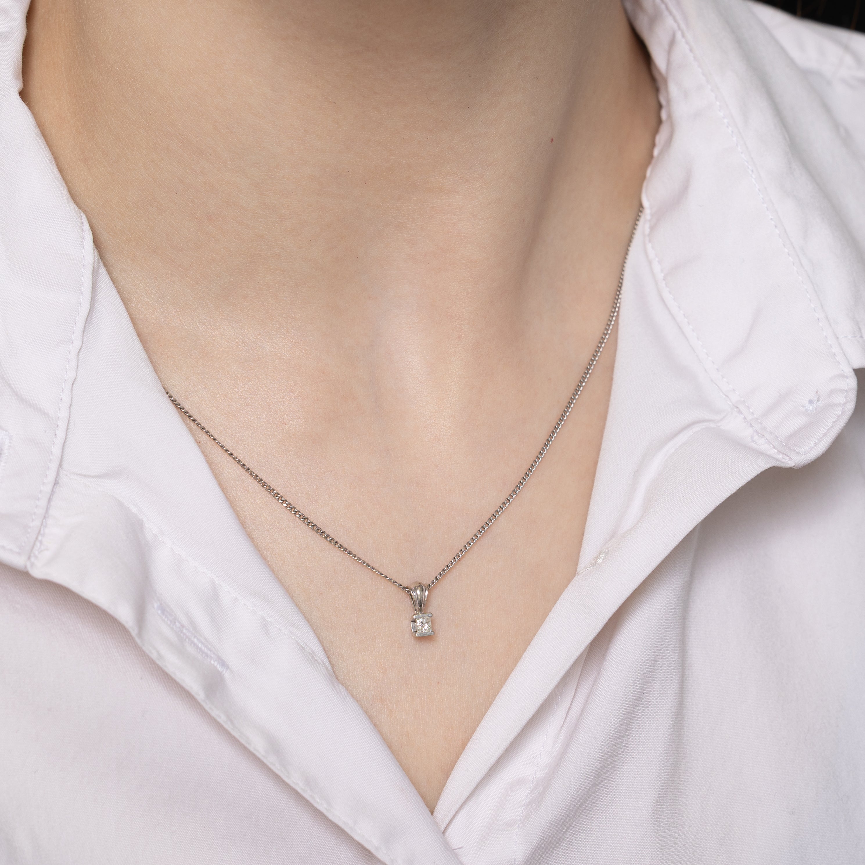 Tension Set Princess Cut Diamond Pendant | 0.15ct