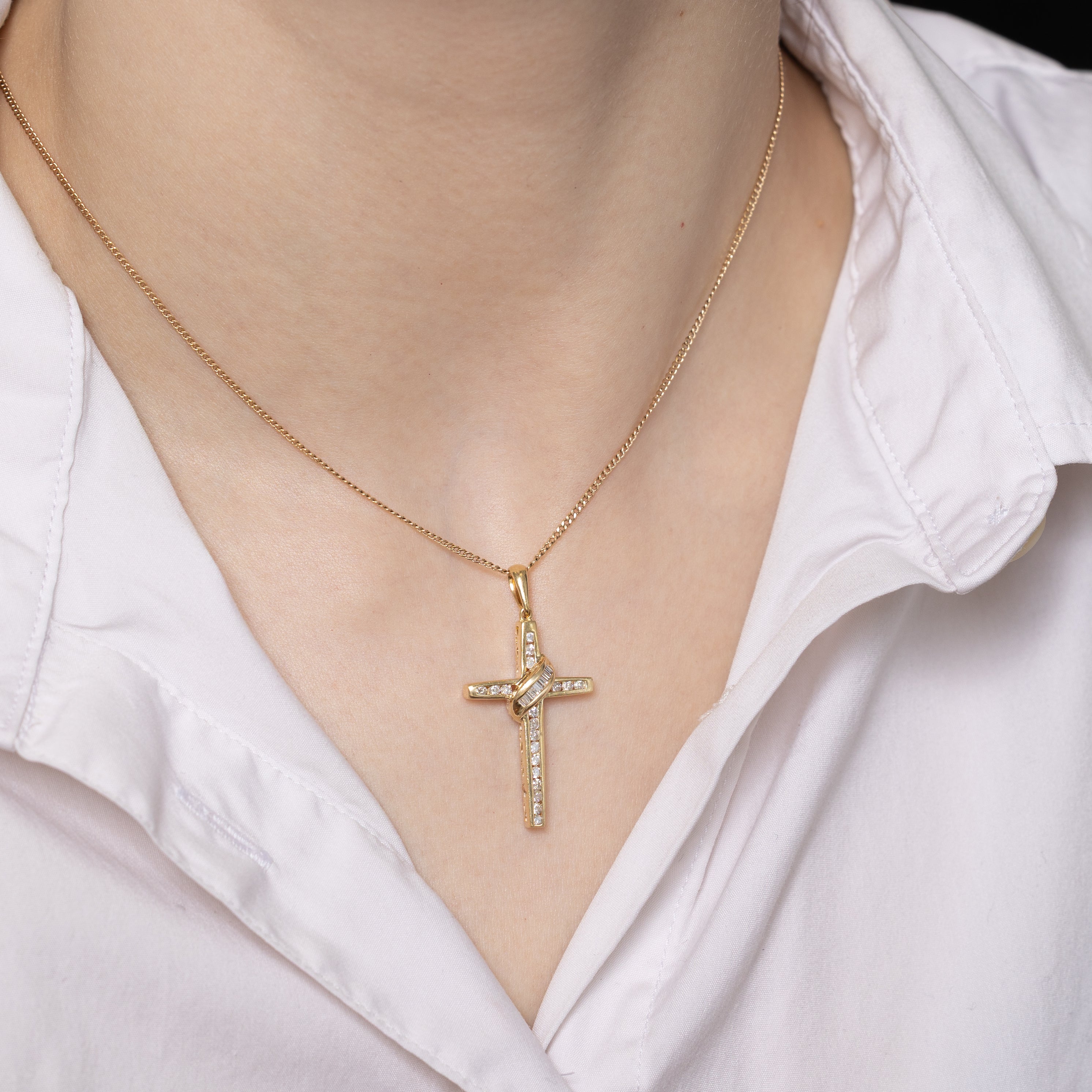 Channel Set Diamond Cross Pendant | 0.42ctw