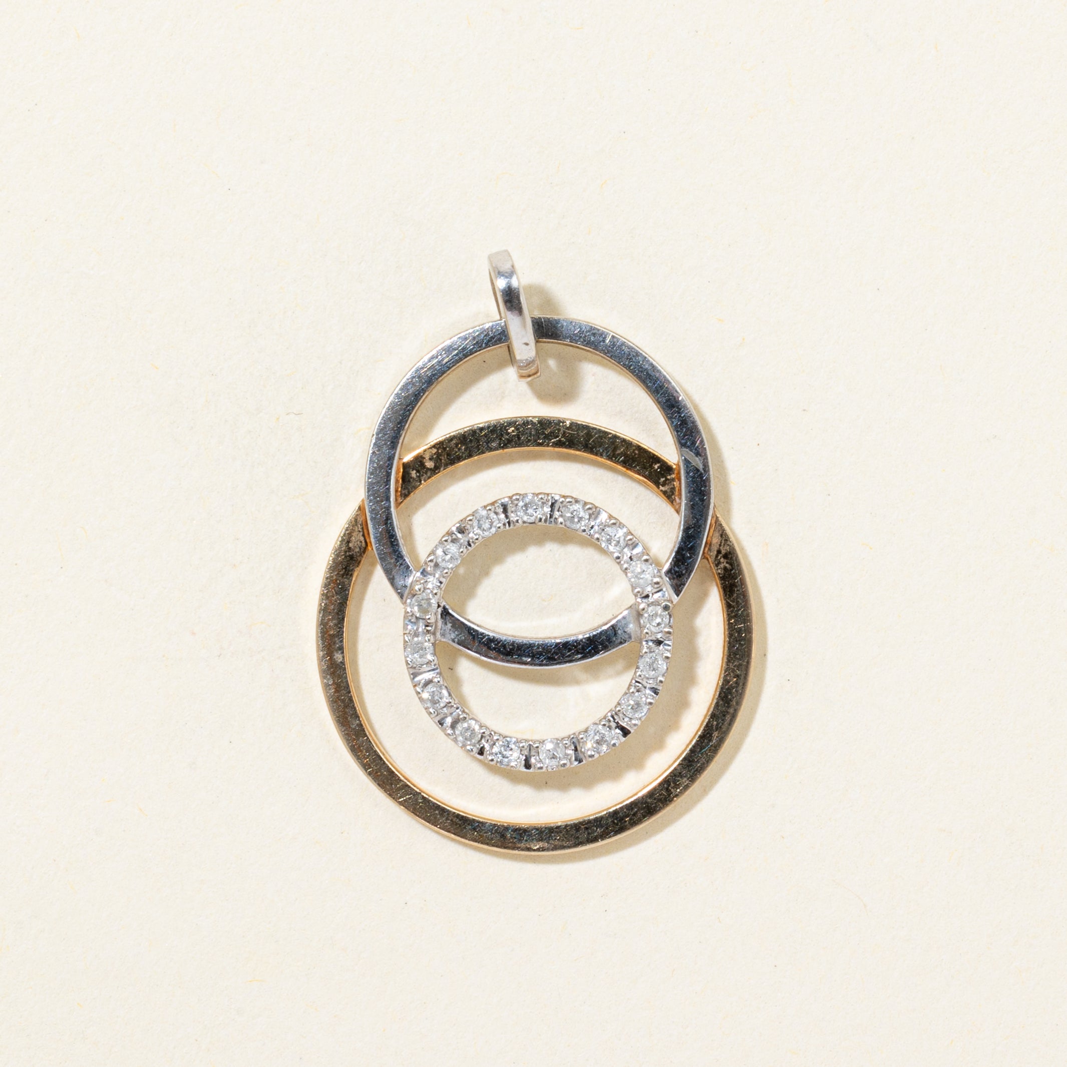 Two Tone Diamond Interlocking Circle Pendant | 0.11ctw