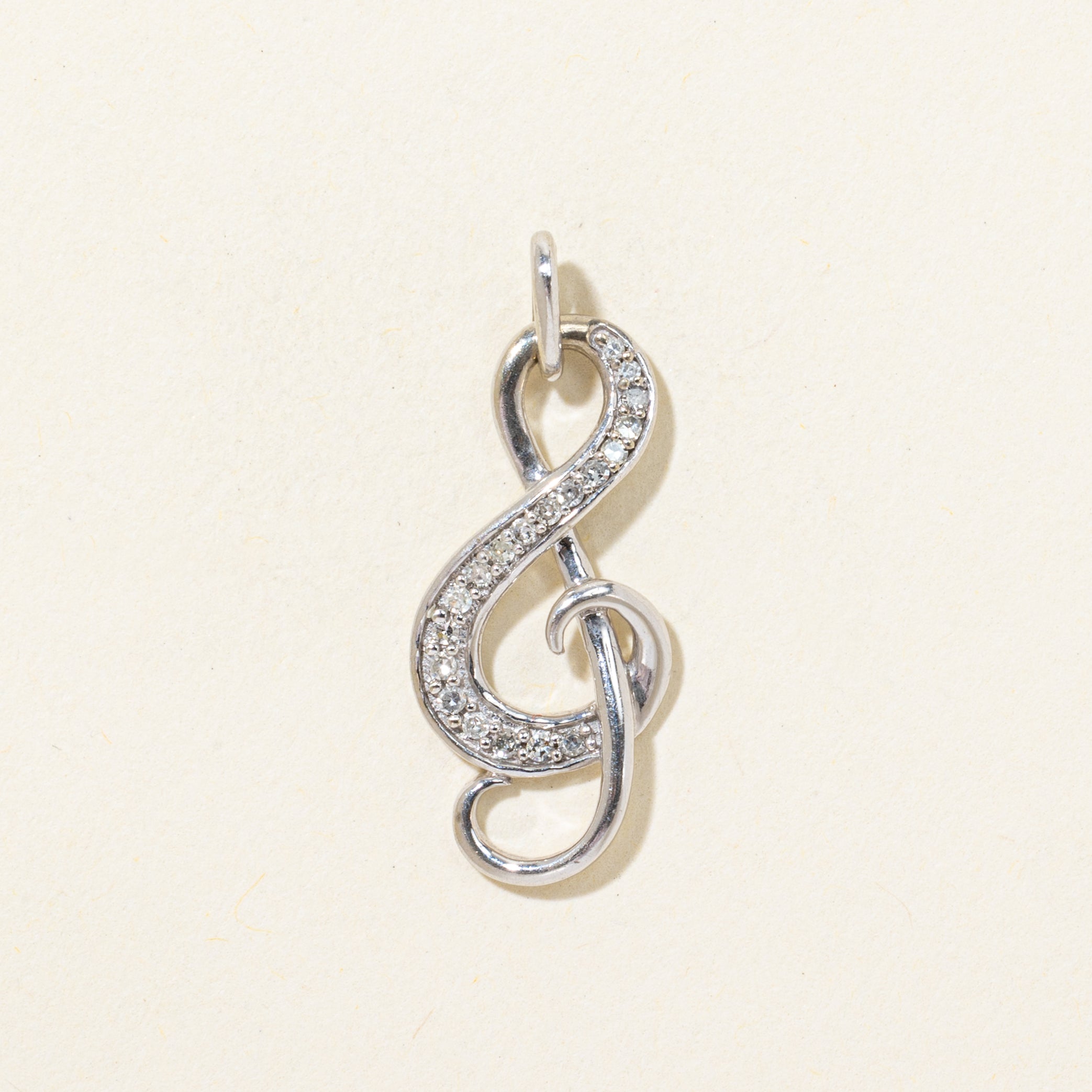 White Gold Diamond Treble Clef Charm | 0.12ctw