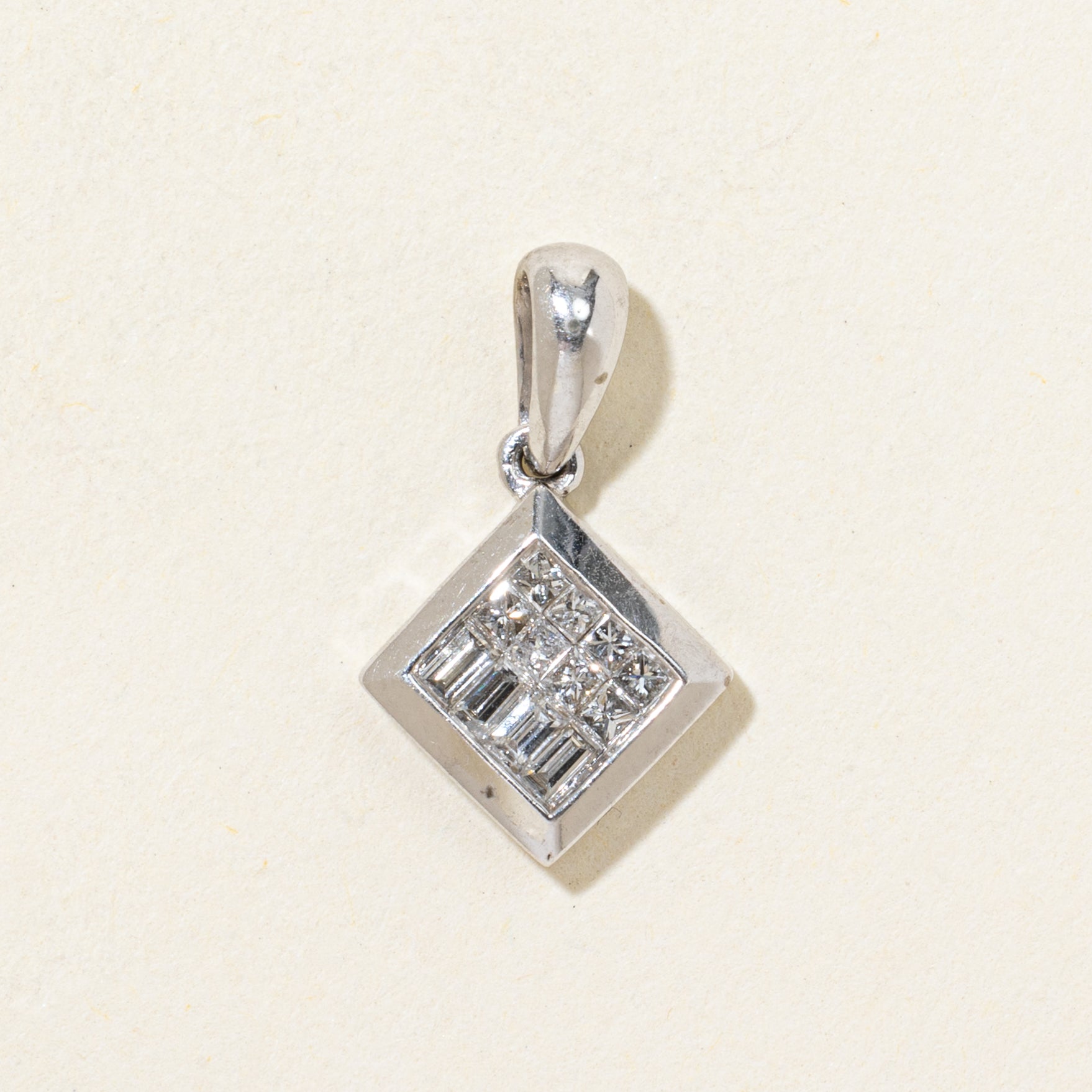 White Gold Princess Cut Diamond Grid Pendant | 0.22ctw