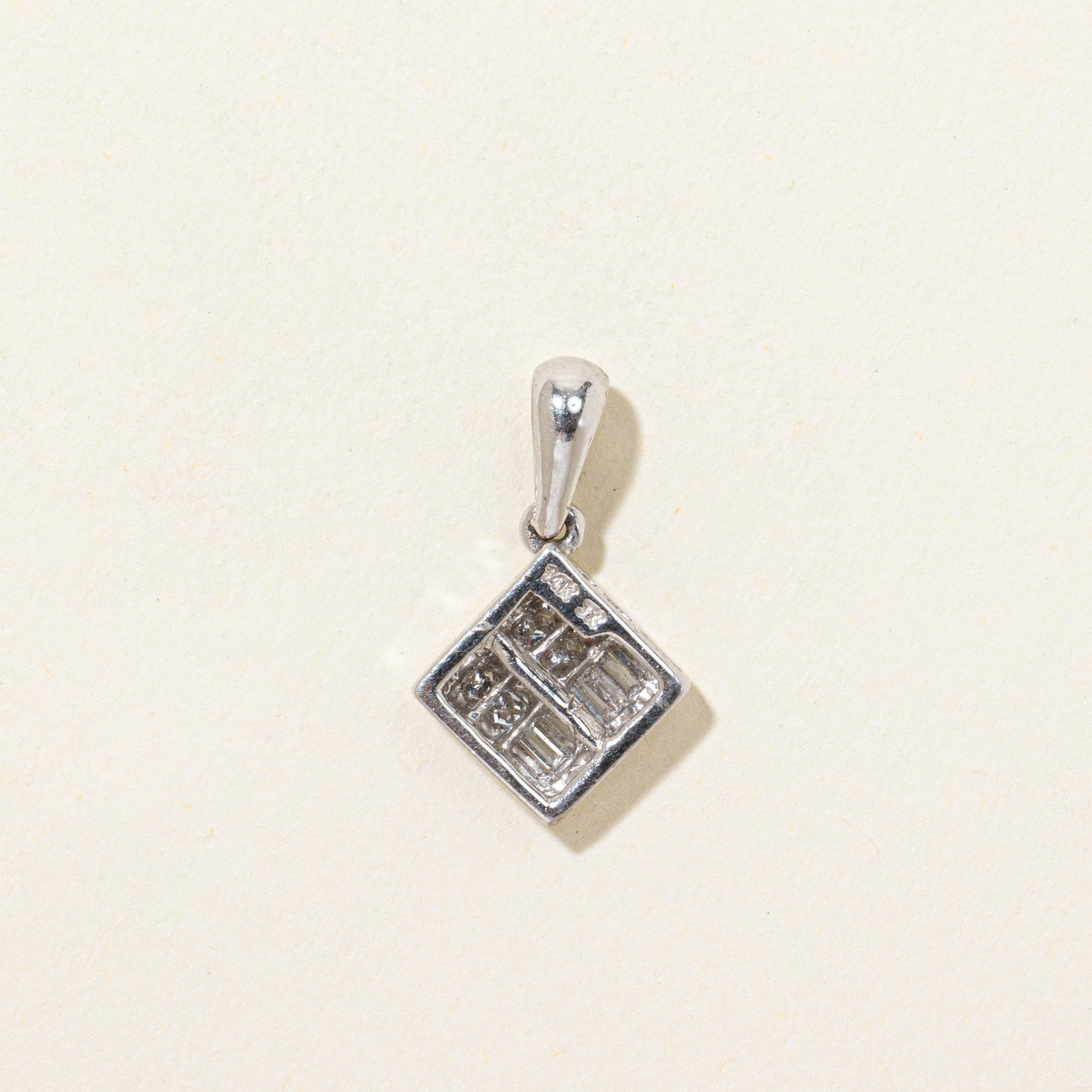 White Gold Princess Cut Diamond Grid Pendant | 0.22ctw