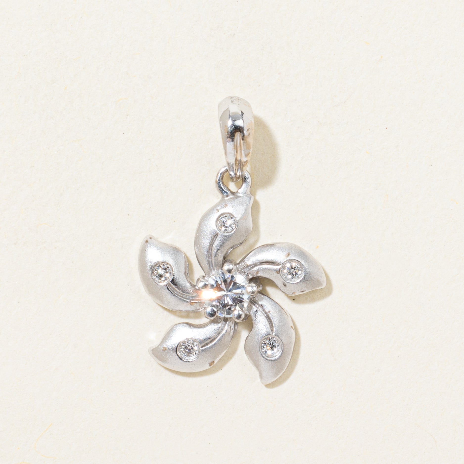 18k Diamond Matte Jasmine Flower Pendant | 0.13ctw