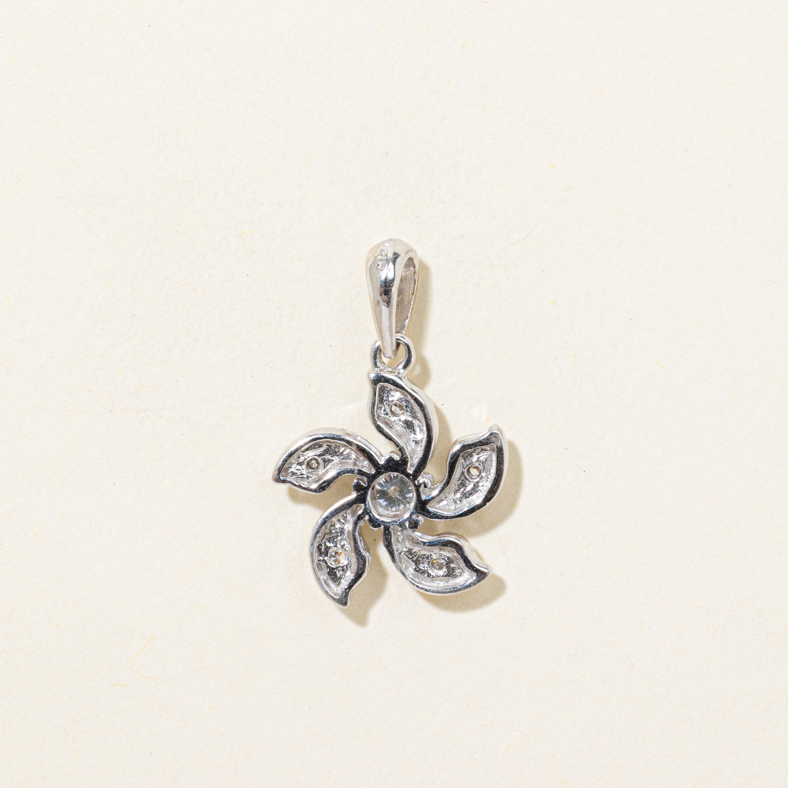 18k Diamond Matte Jasmine Flower Pendant | 0.13ctw