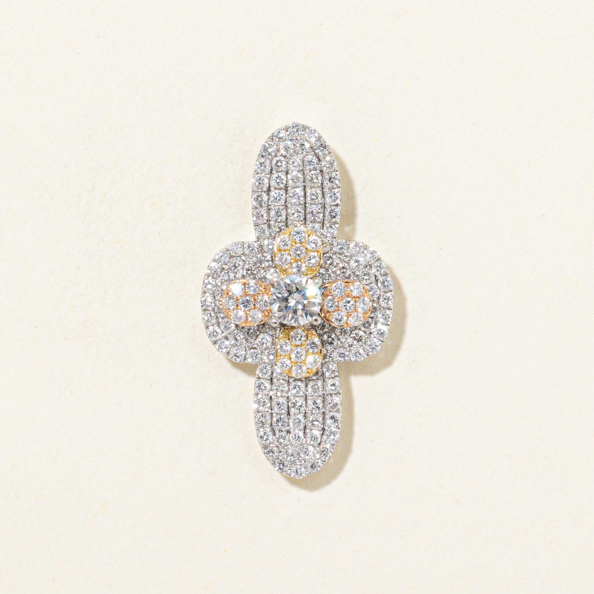 18k Tri Tone Pave Set Diamond Pendant | 1.20ctw
