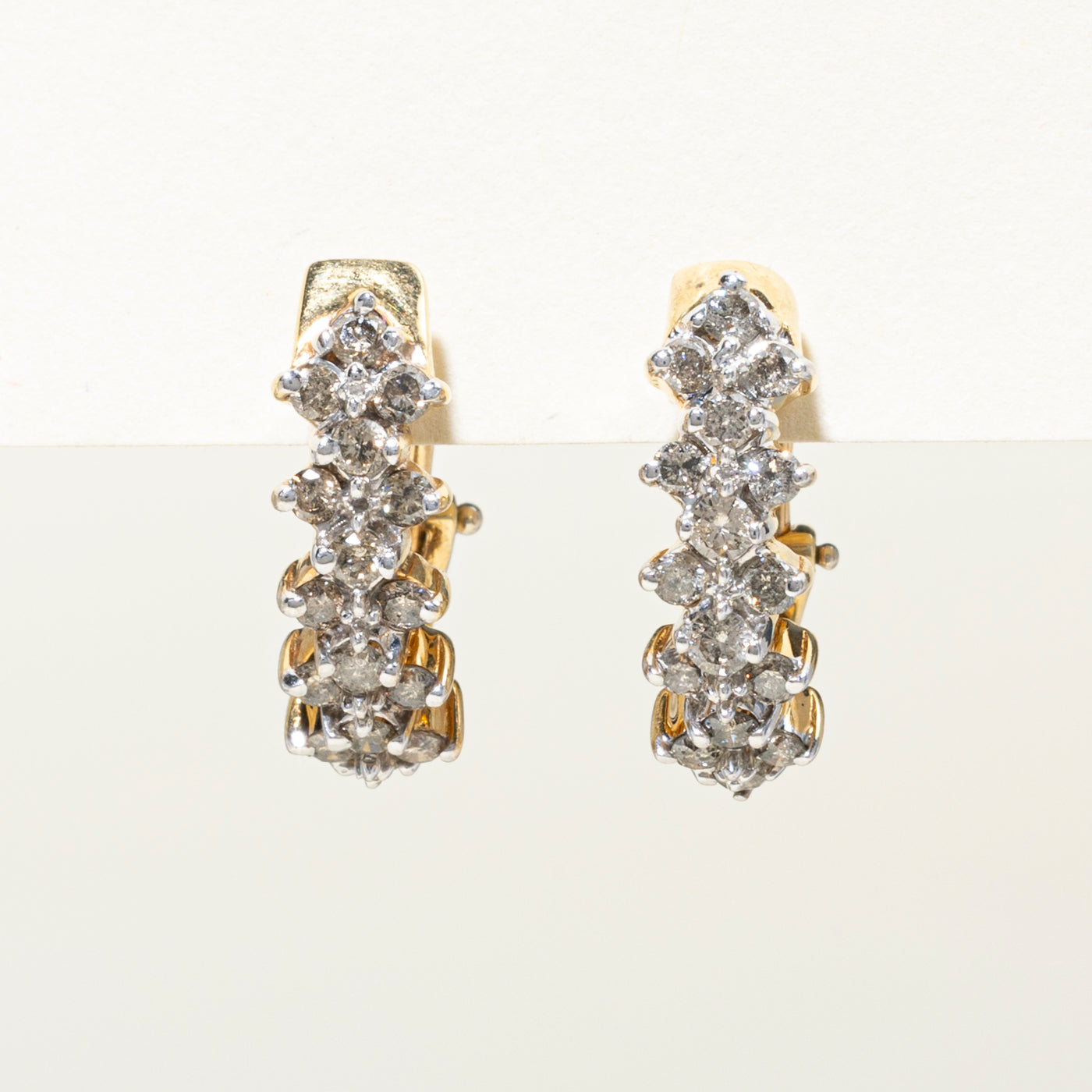 Yellow Gold Diamond Cluster Huggie Earrings | 0.86ctw