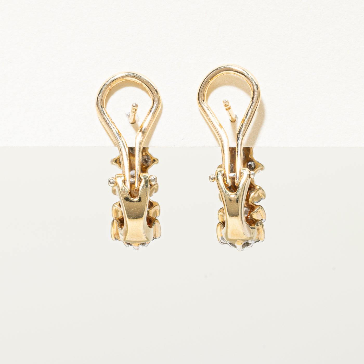 Yellow Gold Diamond Cluster Huggie Earrings | 0.86ctw