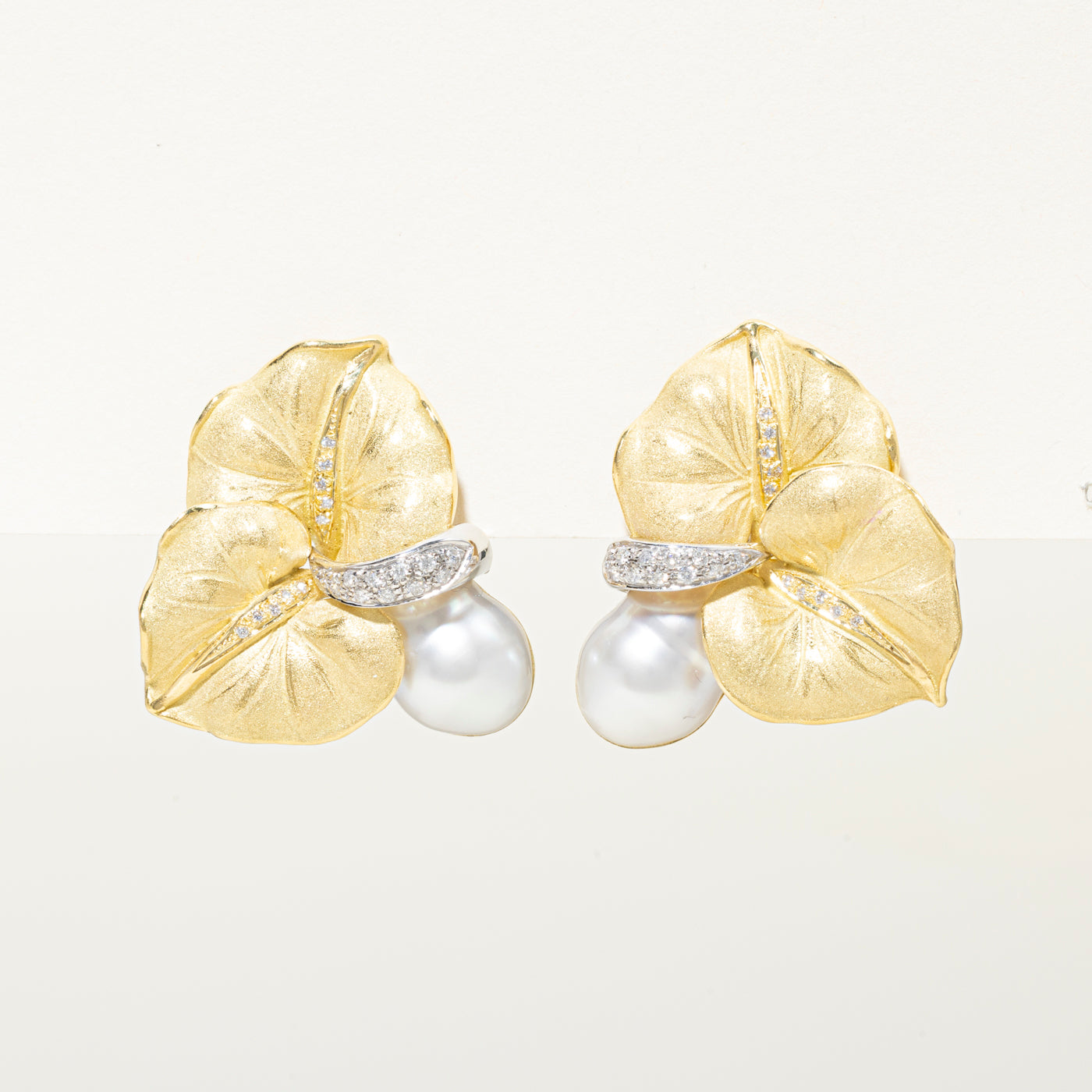 18k Cultured Pearl & Diamond Floral Clip-On Earrings | 0.32ctw