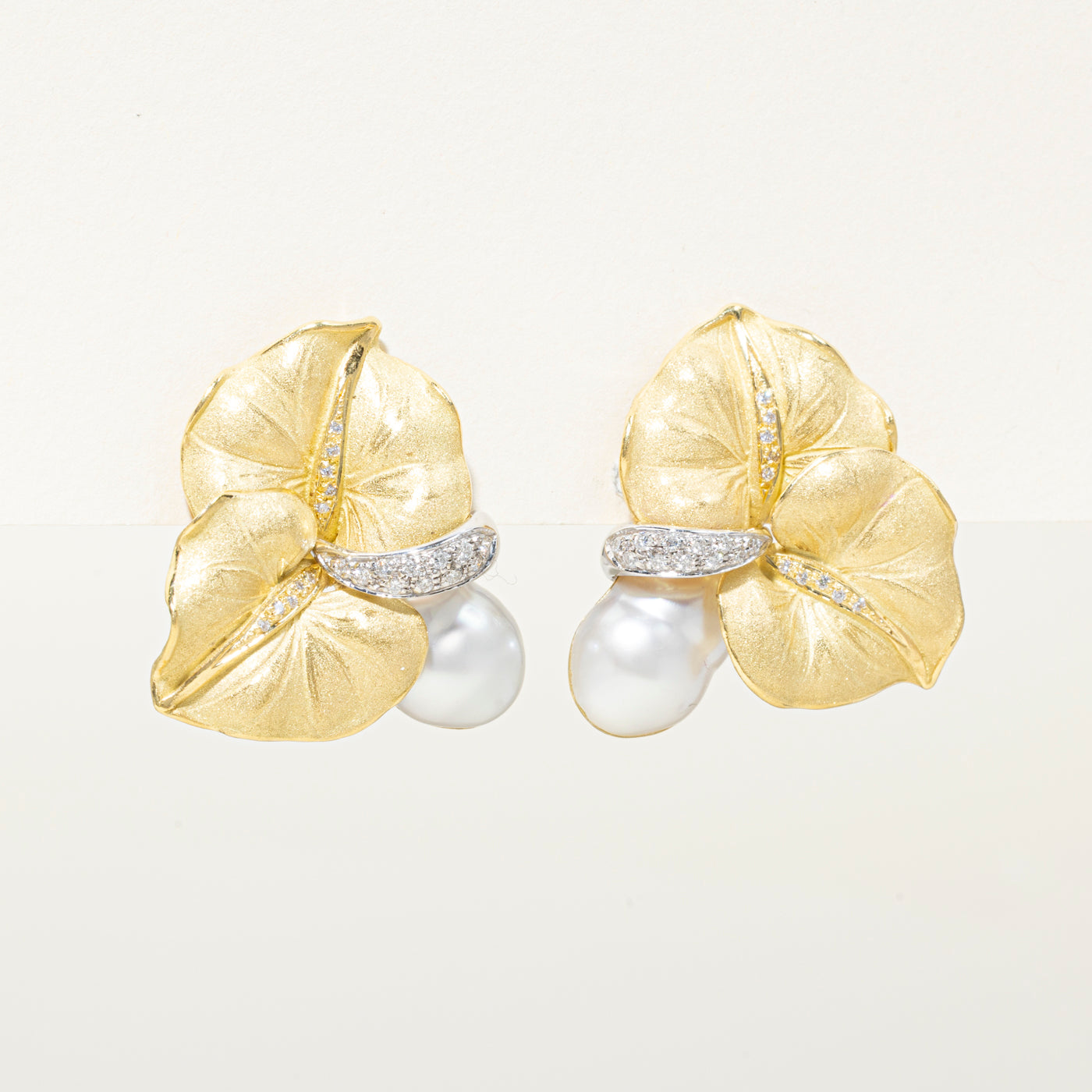 18k Cultured Pearl & Diamond Floral Clip-On Earrings | 0.32ctw