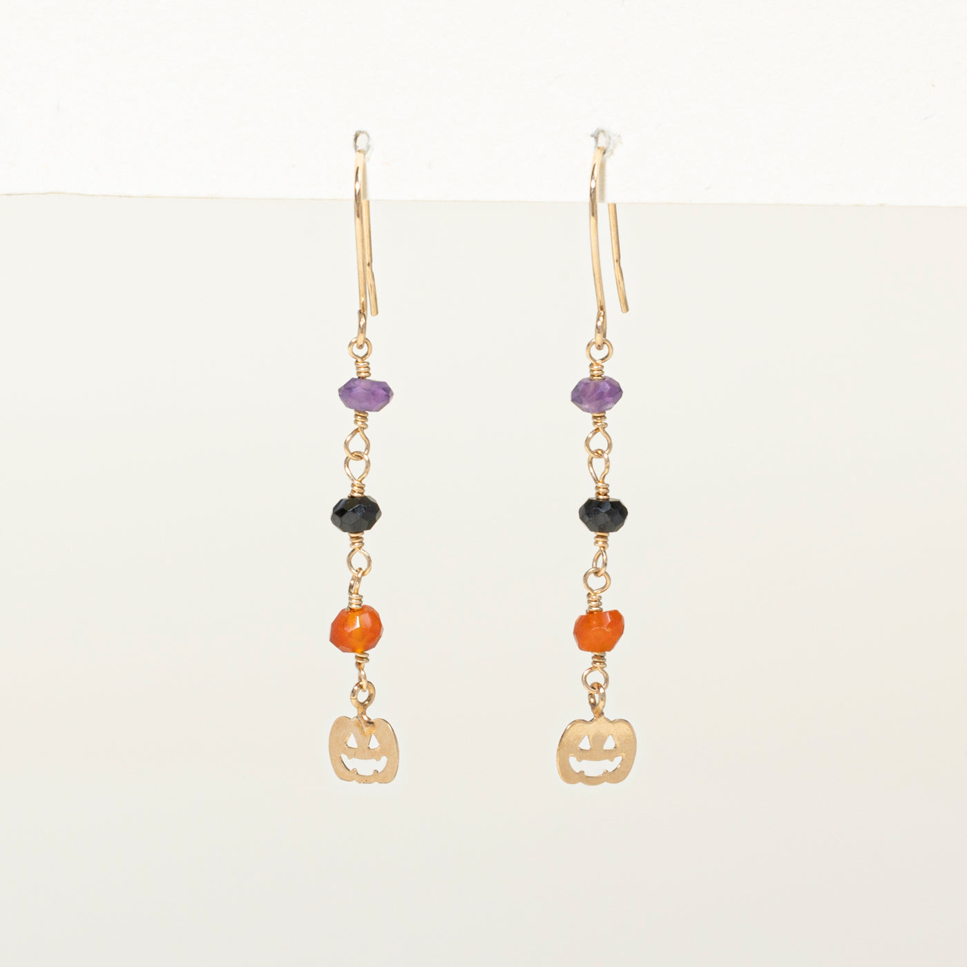 Bead Cut Amethyst & Chalcedony Pumpkin Drop Earrings | 0.50ctw