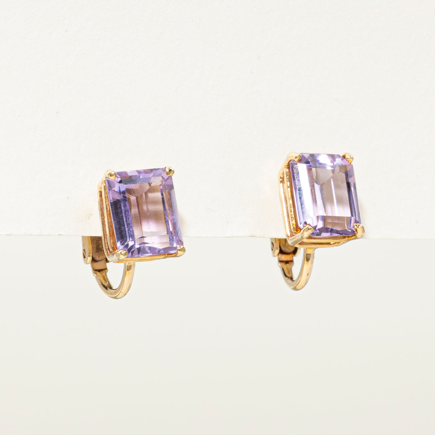 Emerald Cut Amethyst Clip On Stud Earrings | 7.00ctw