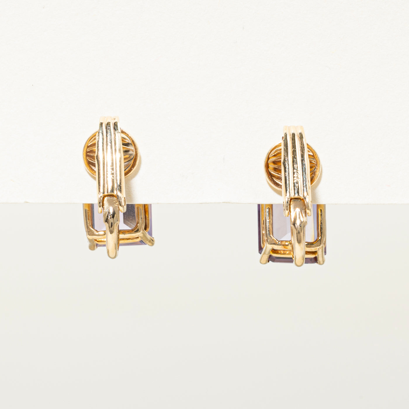 Emerald Cut Amethyst Clip On Stud Earrings | 7.00ctw