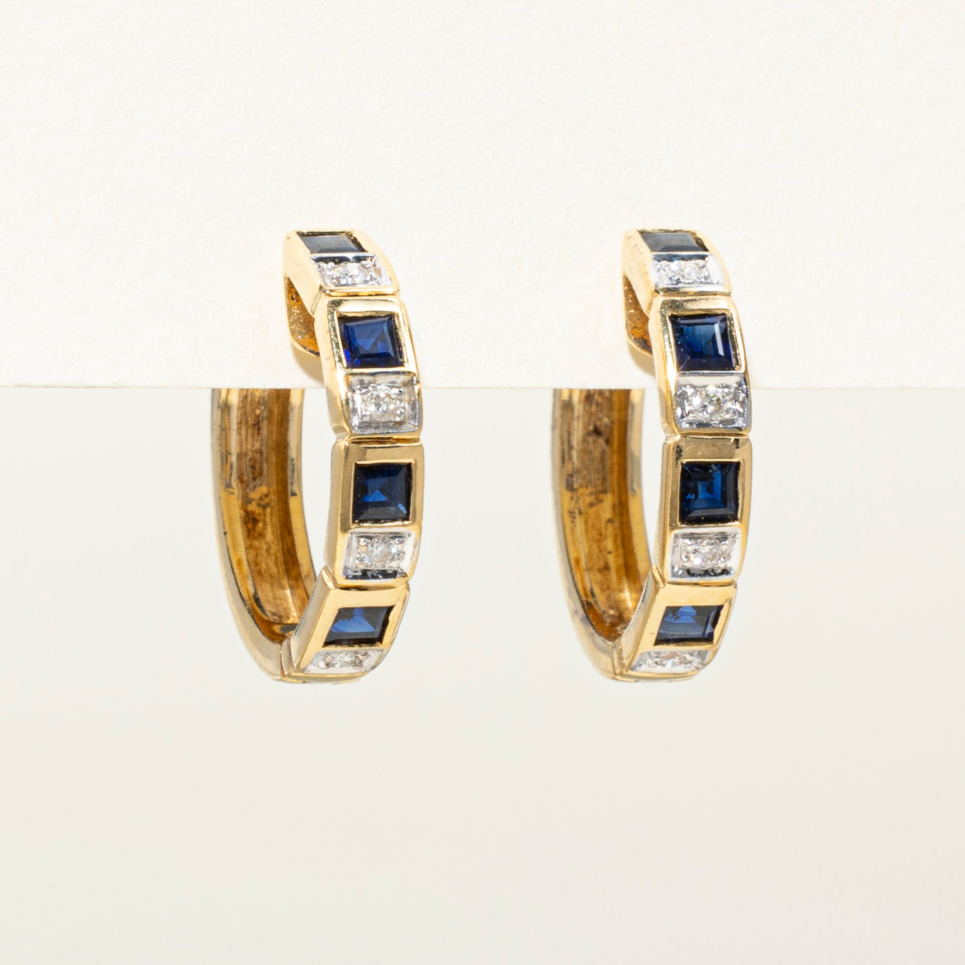 18k Sapphire & Diamond Huggie Earrings | 0.50ctw, 0.08ct