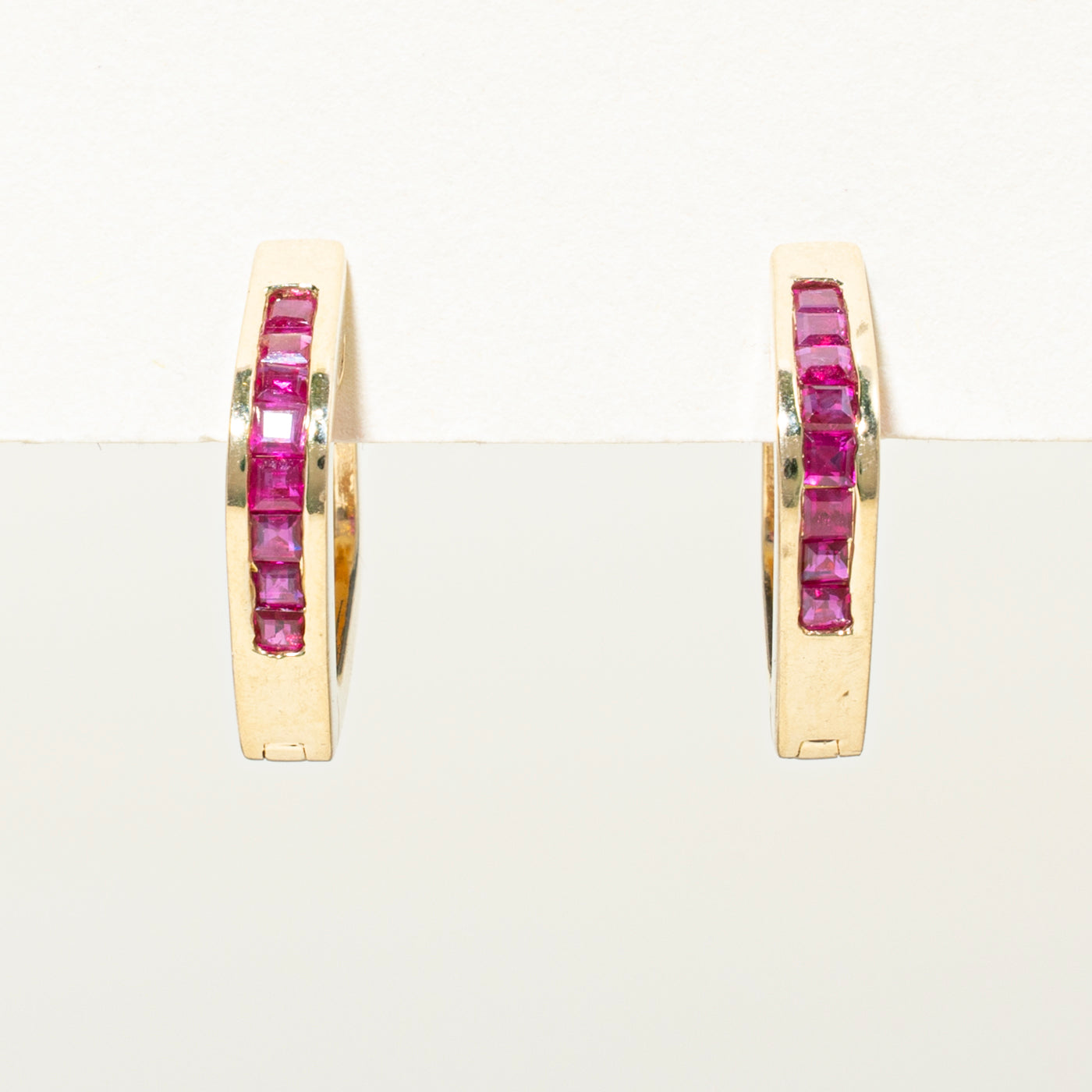 Channel Set Ruby Huggie Earrings | 0.80ctw