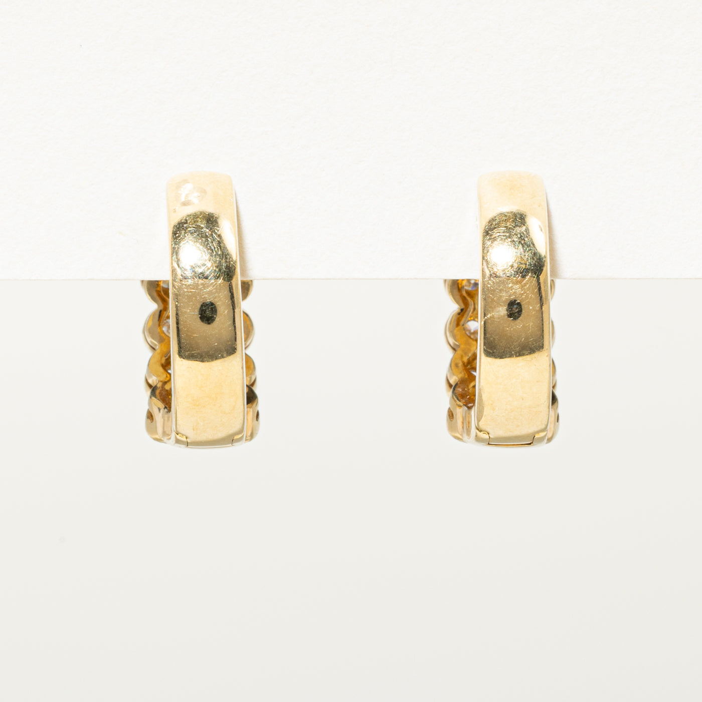 18k Bezel Set Diamond Double Row Huggie Earrings | 0.30ctw