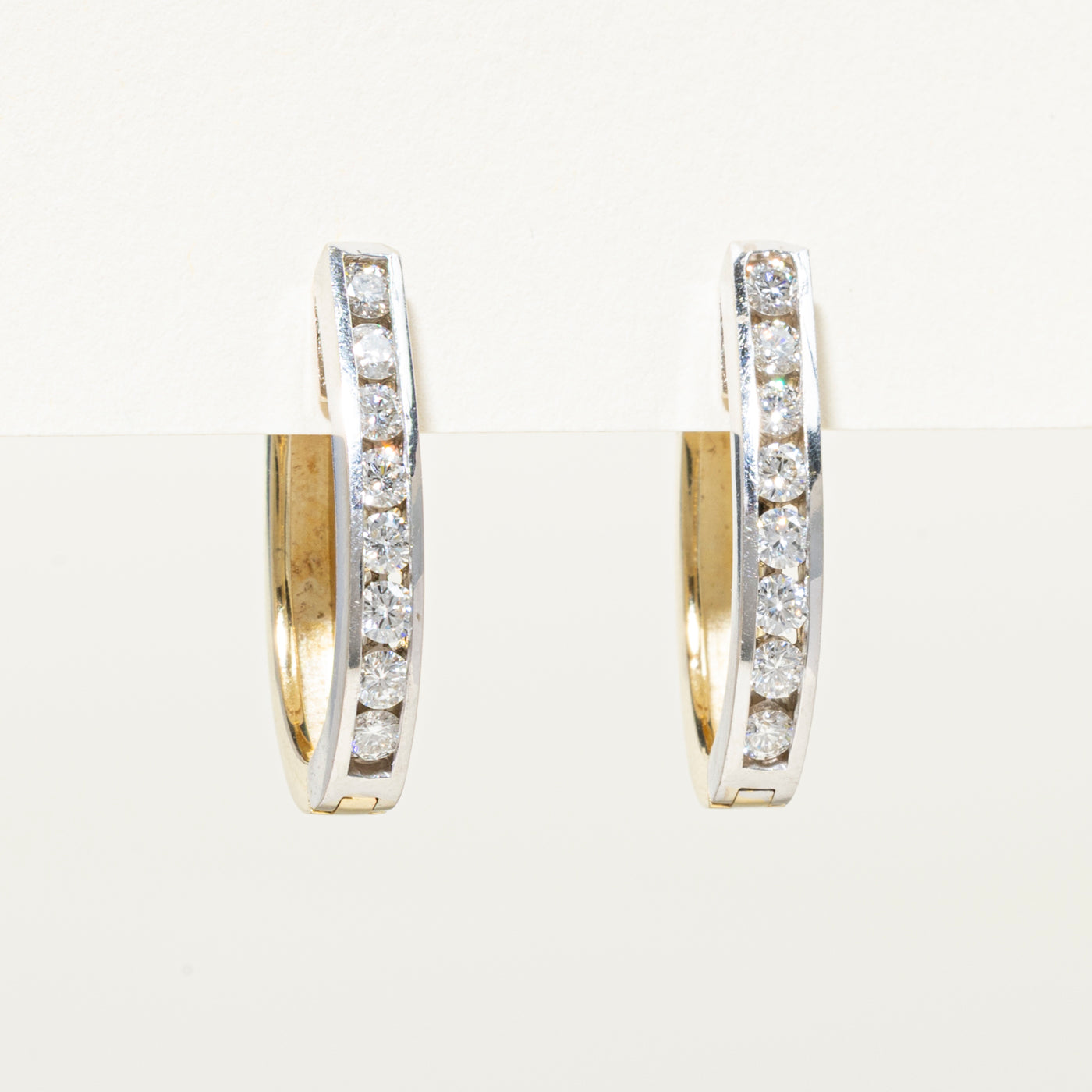 Two Tone Channel Set Diamond Reversible Hoop Earrings | 0.96ctw