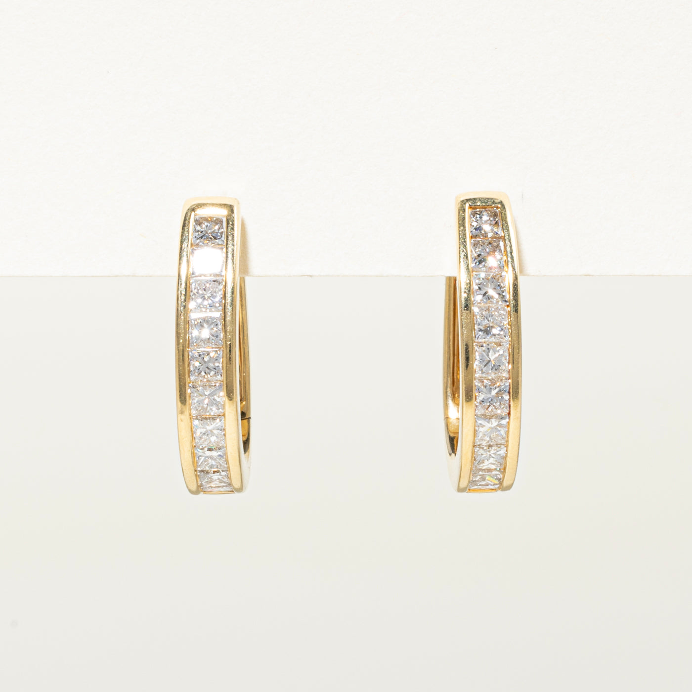 18k Princess Cut Channel Set Diamond Hoop Earrings | 1.40ctw