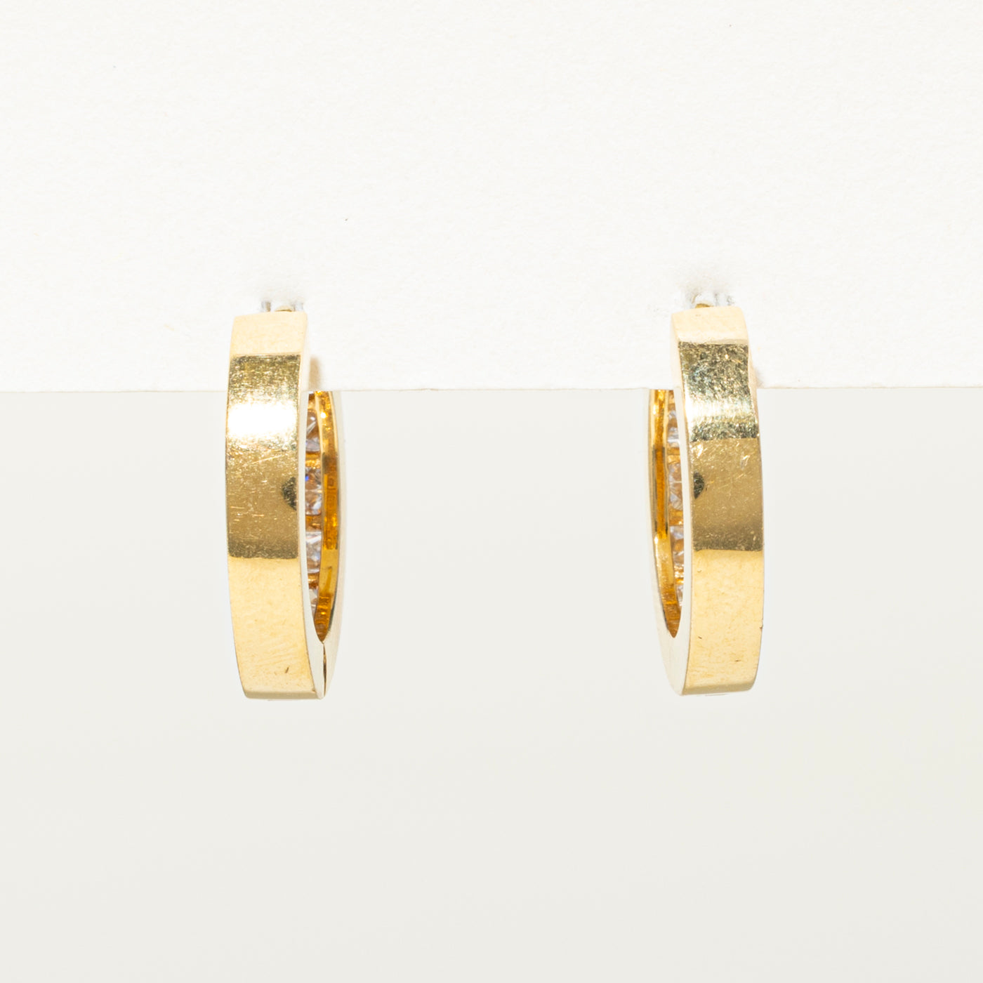 18k Channel Set Princess Cut Diamond Hoop Earrings | 0.40ctw