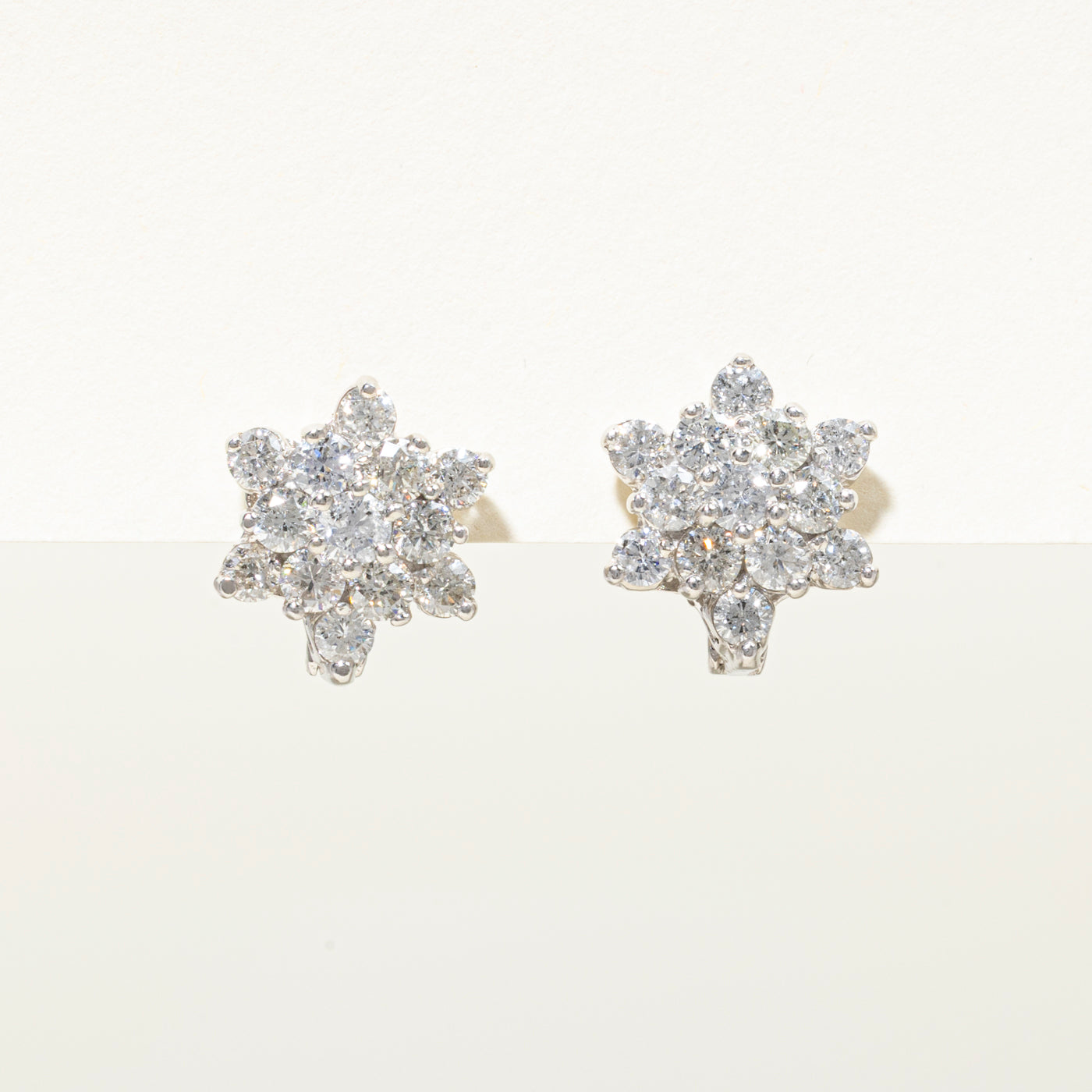 White Gold Diamond Petal Cluster Stud Earrings | 2.34ctw