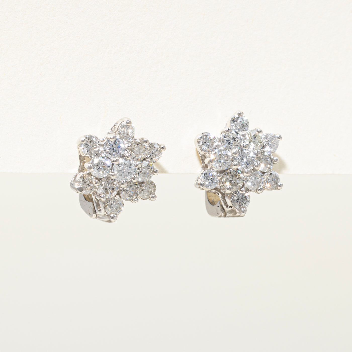 White Gold Diamond Petal Cluster Stud Earrings | 2.34ctw