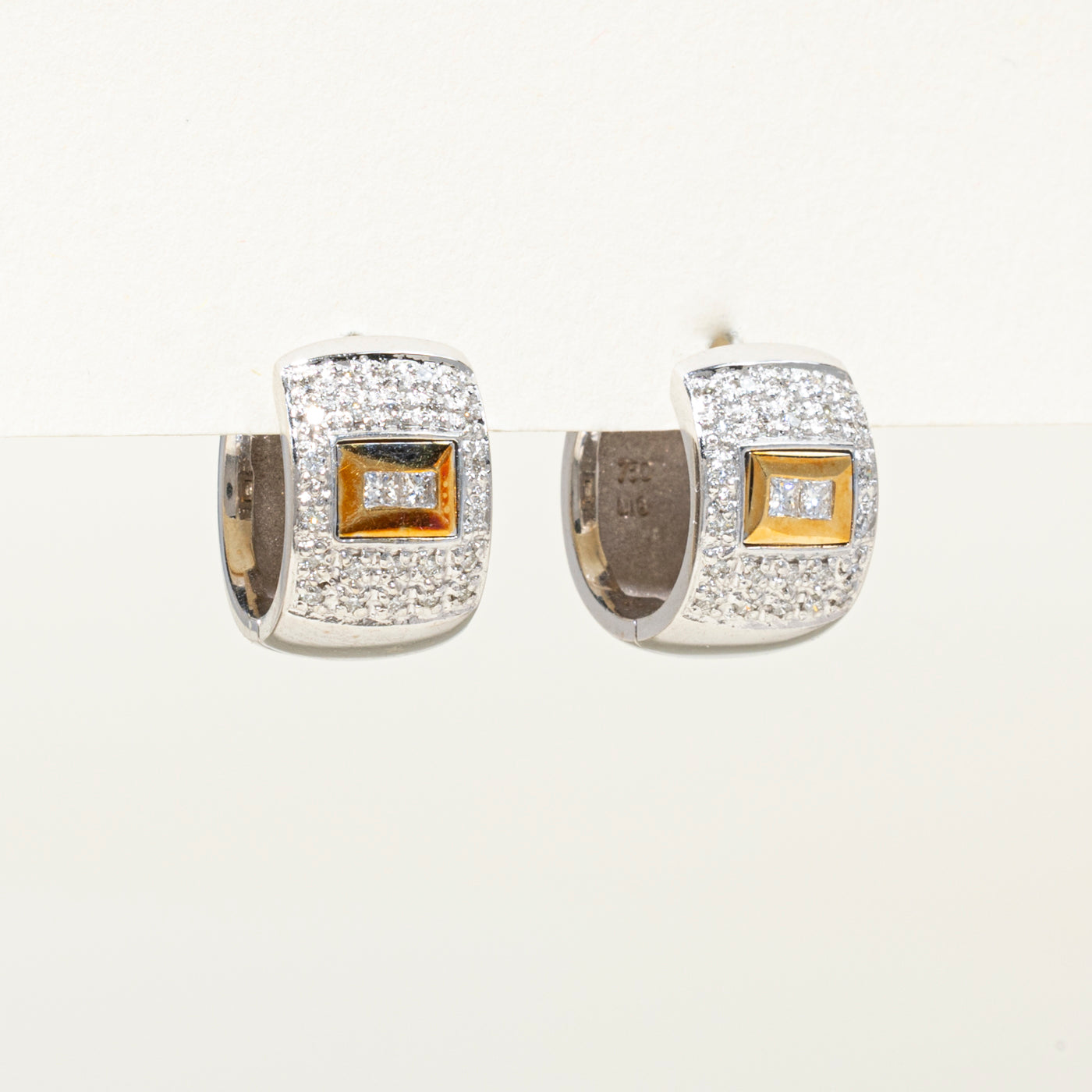 18k Two Tone Diamond Chunky Huggie Earrings | 0.36ctw