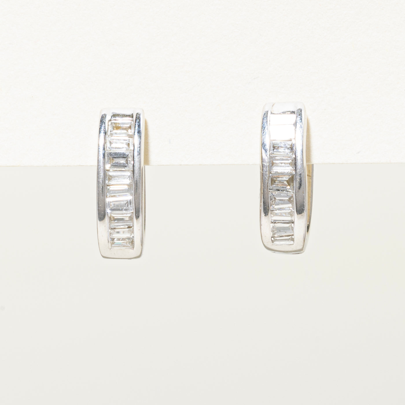 Channel Set Baguette Cut Diamond Huggie Earrings | 0.40ctw