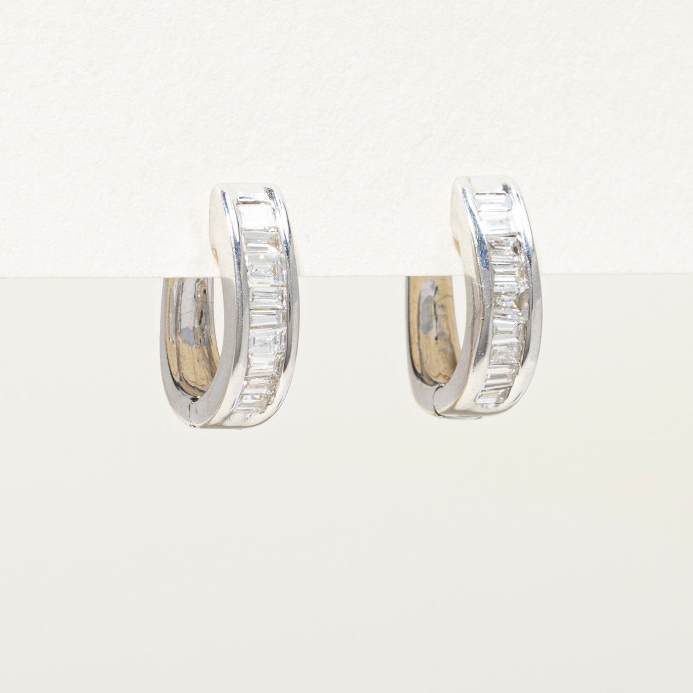 Channel Set Baguette Cut Diamond Huggie Earrings | 0.40ctw