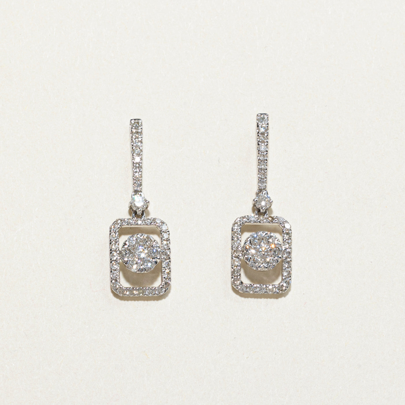 18k White Gold Diamond Framed Cluster Drop Earrings | 1.10ctw