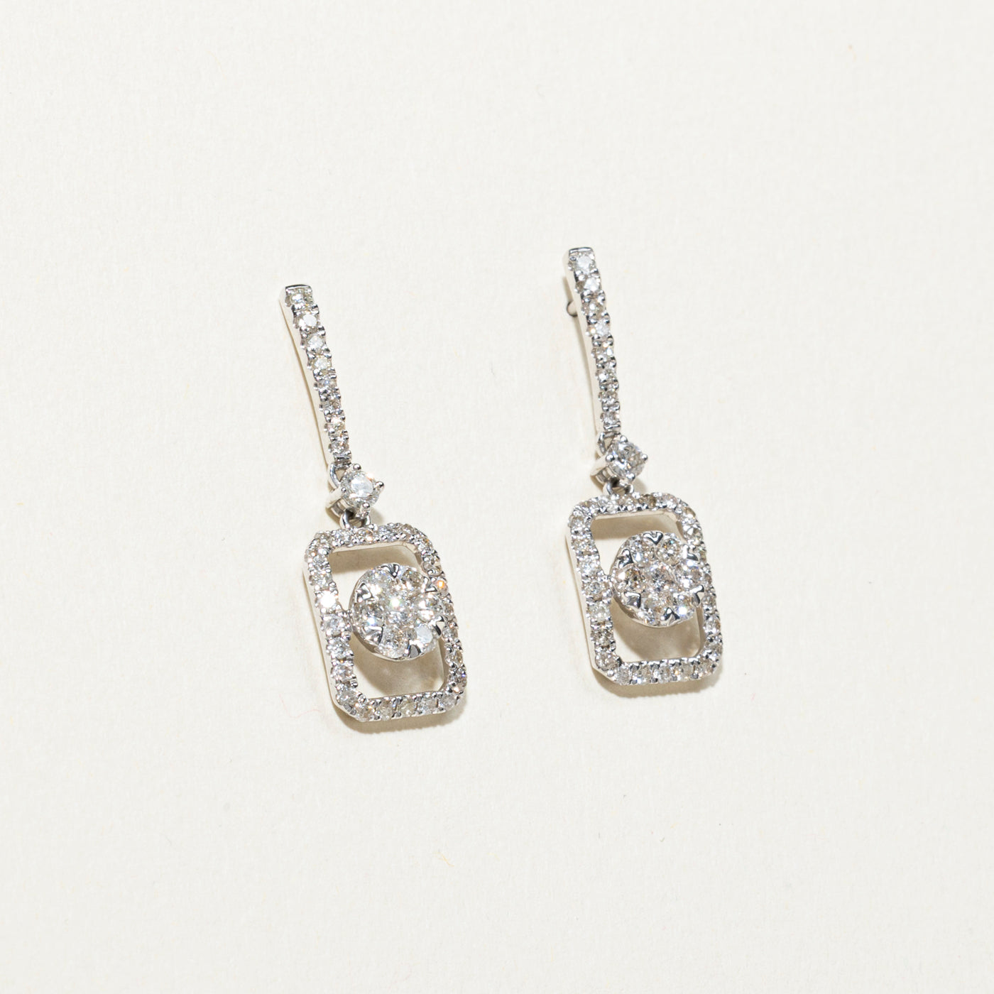 18k White Gold Diamond Framed Cluster Drop Earrings | 1.10ctw