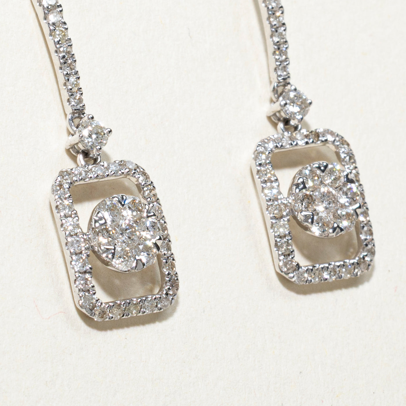 18k White Gold Diamond Framed Cluster Drop Earrings | 1.10ctw