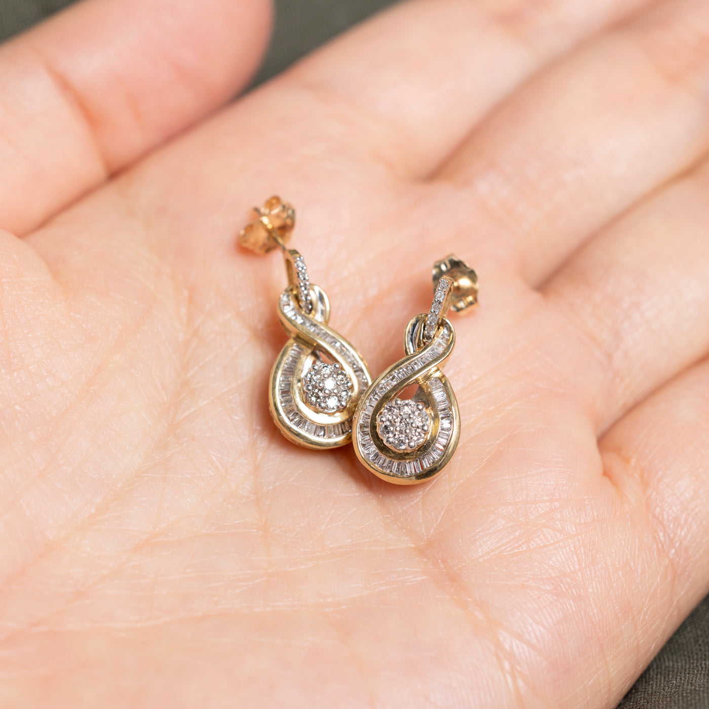 Baguette Cut Diamond Cross Over Drop Earrings | 0.32ct