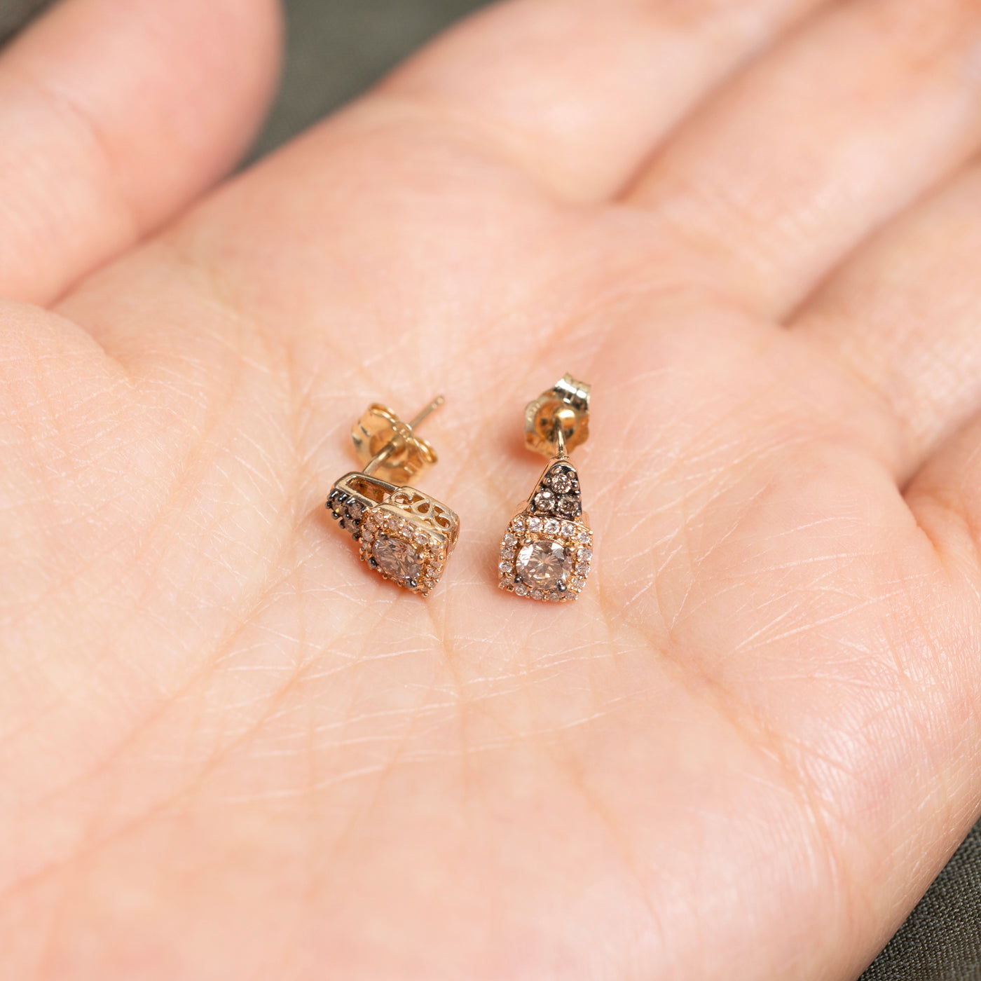 Yellow Gold Brown Diamond Stud Earrings | 0.50ctw