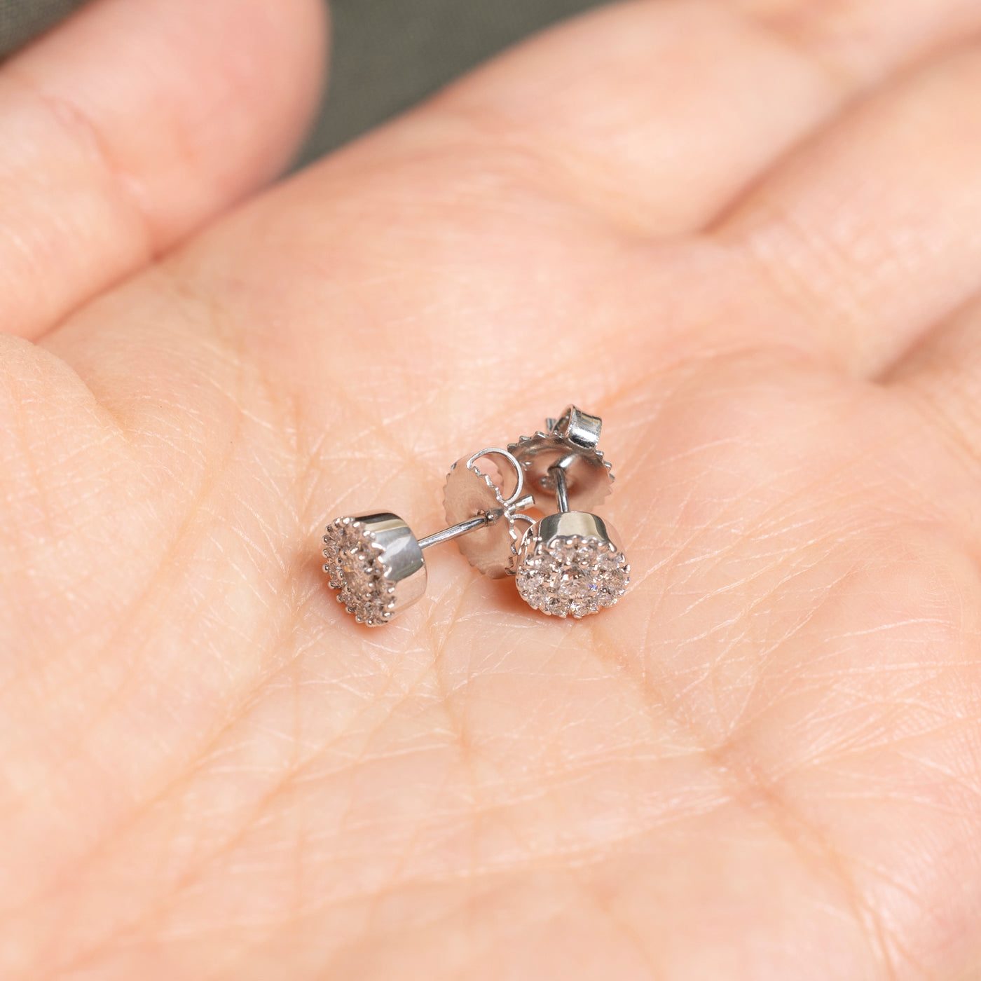 18k White Gold Diamond Halo Stud Earrings | 0.39ctw