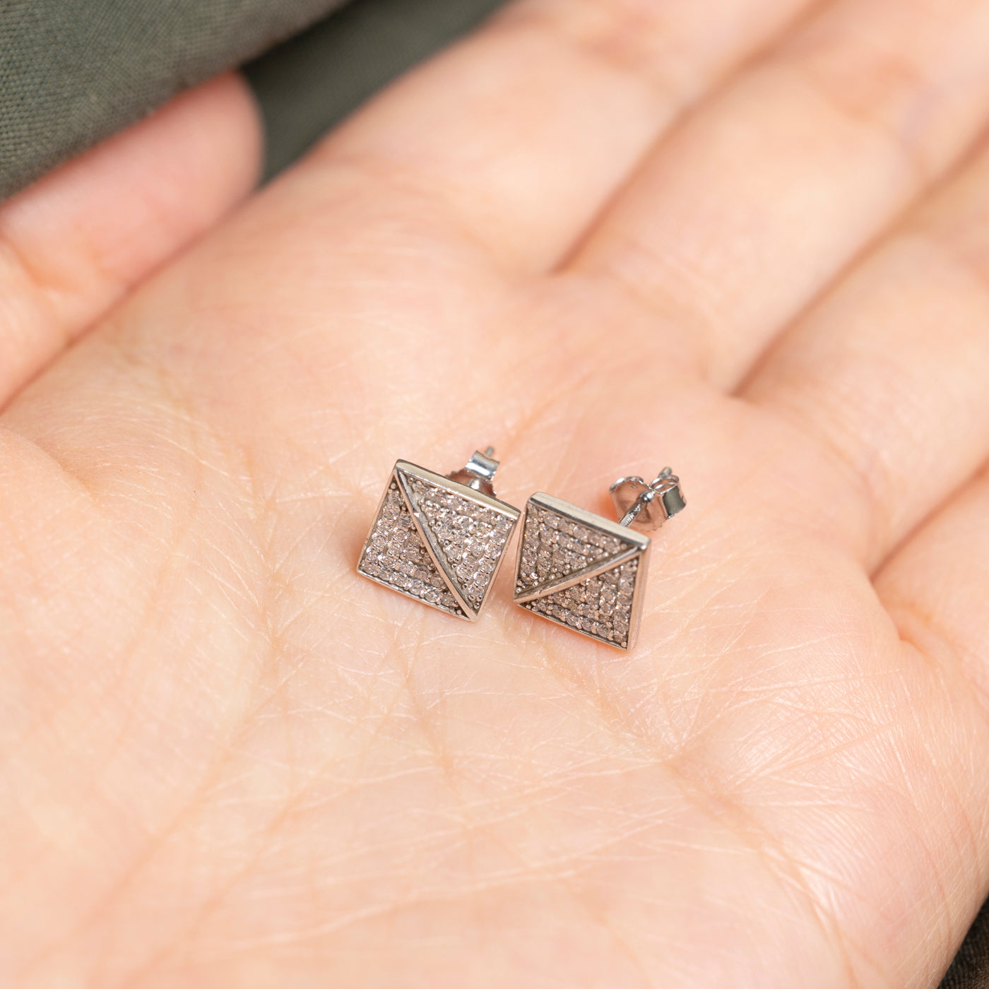 18k Pavé Set Diamond Square Stud Earrings | 0.42ctw