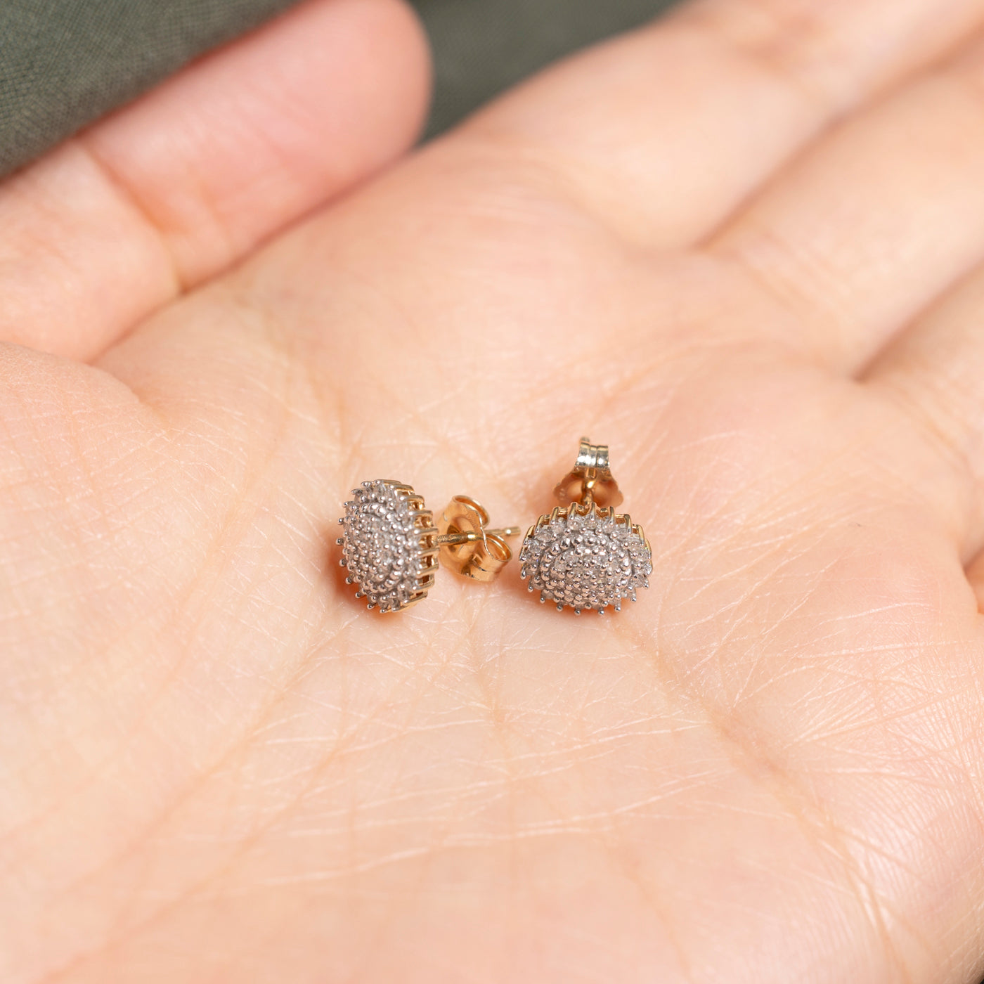 Yellow Gold Diamond Petal Cluster Stud Earrings | 0.22ct
