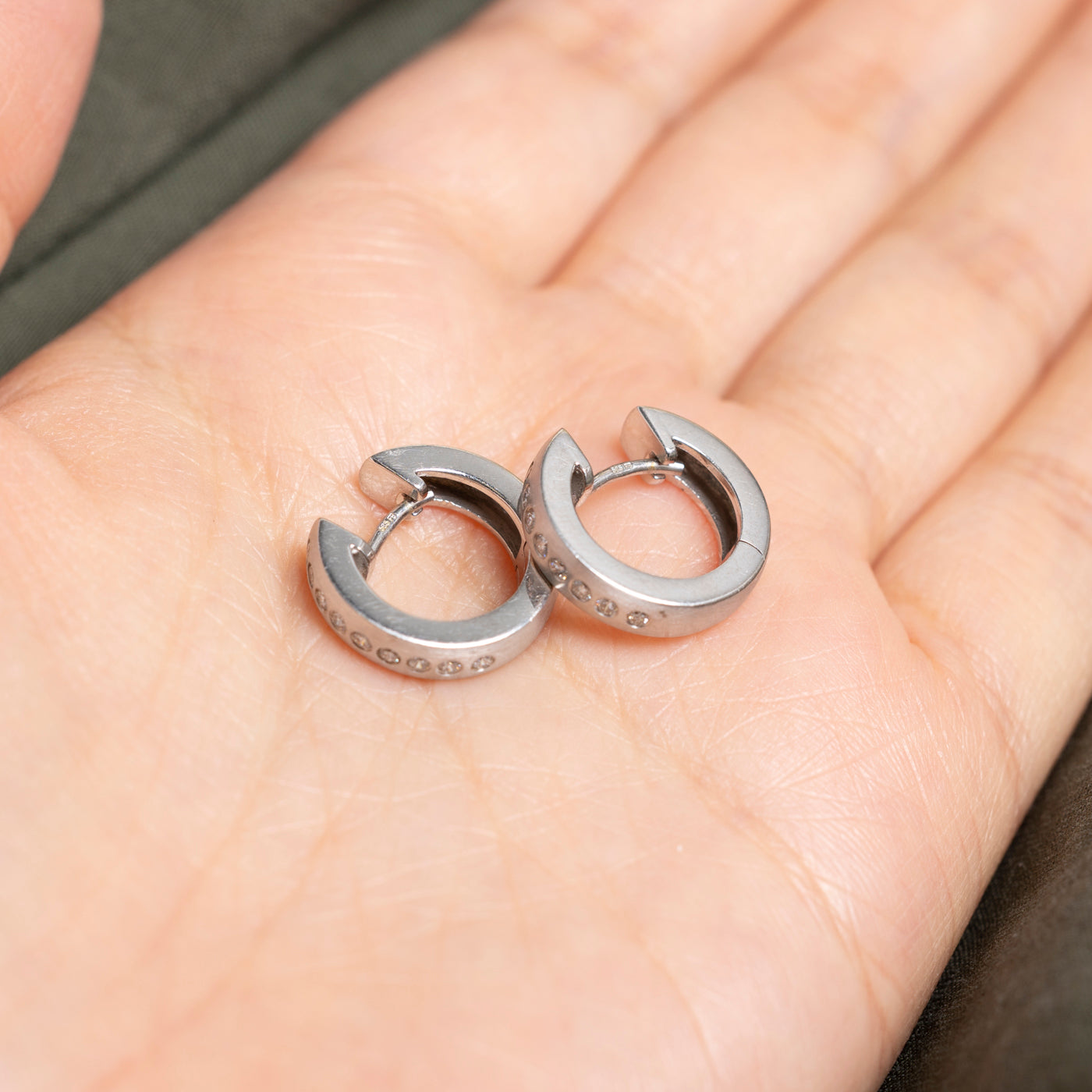 White Gold Flush Set Diamond Hoop Earrings | 0.22ct