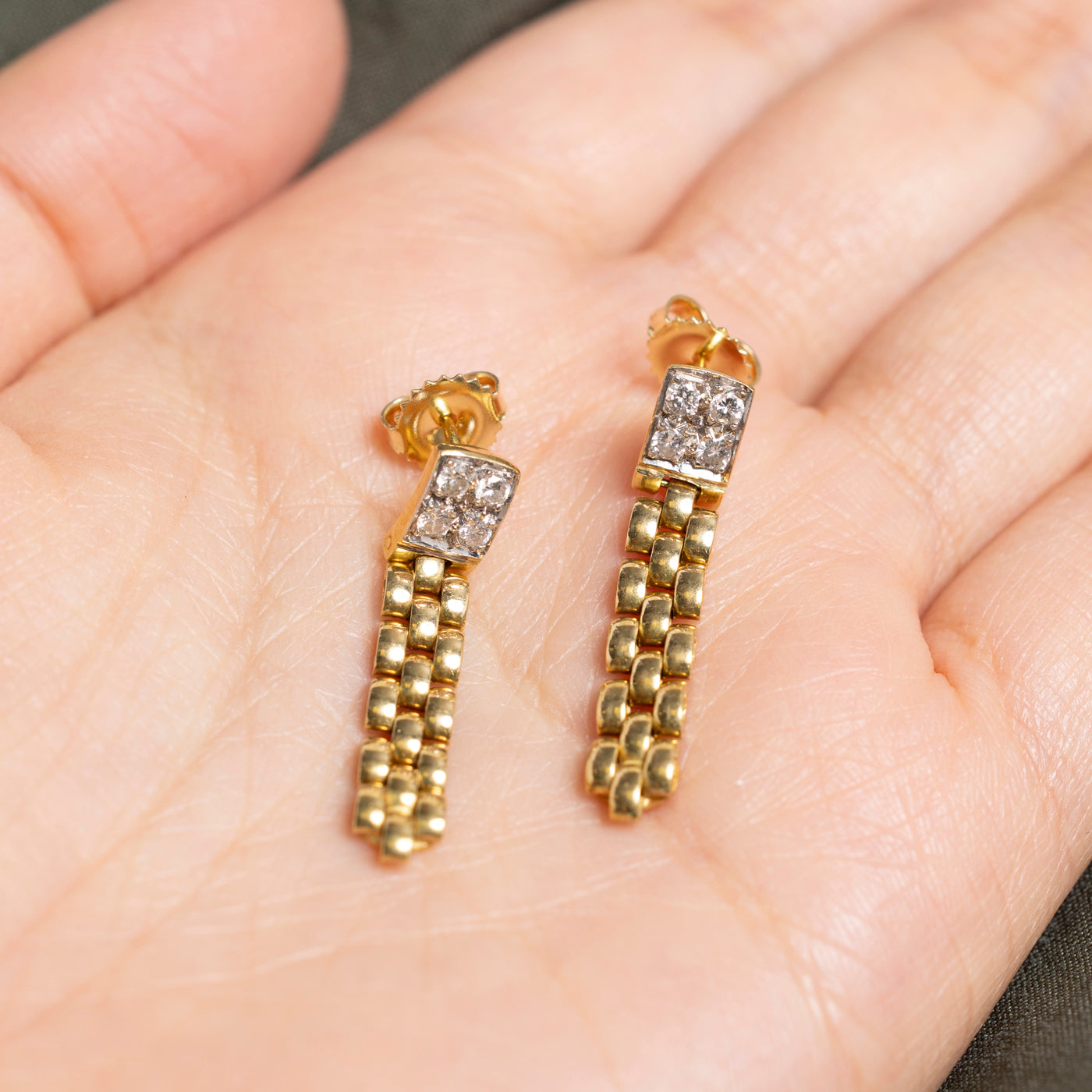 18k Diamond Cluster Panther Chain Drop Earrings | 0.28ctw